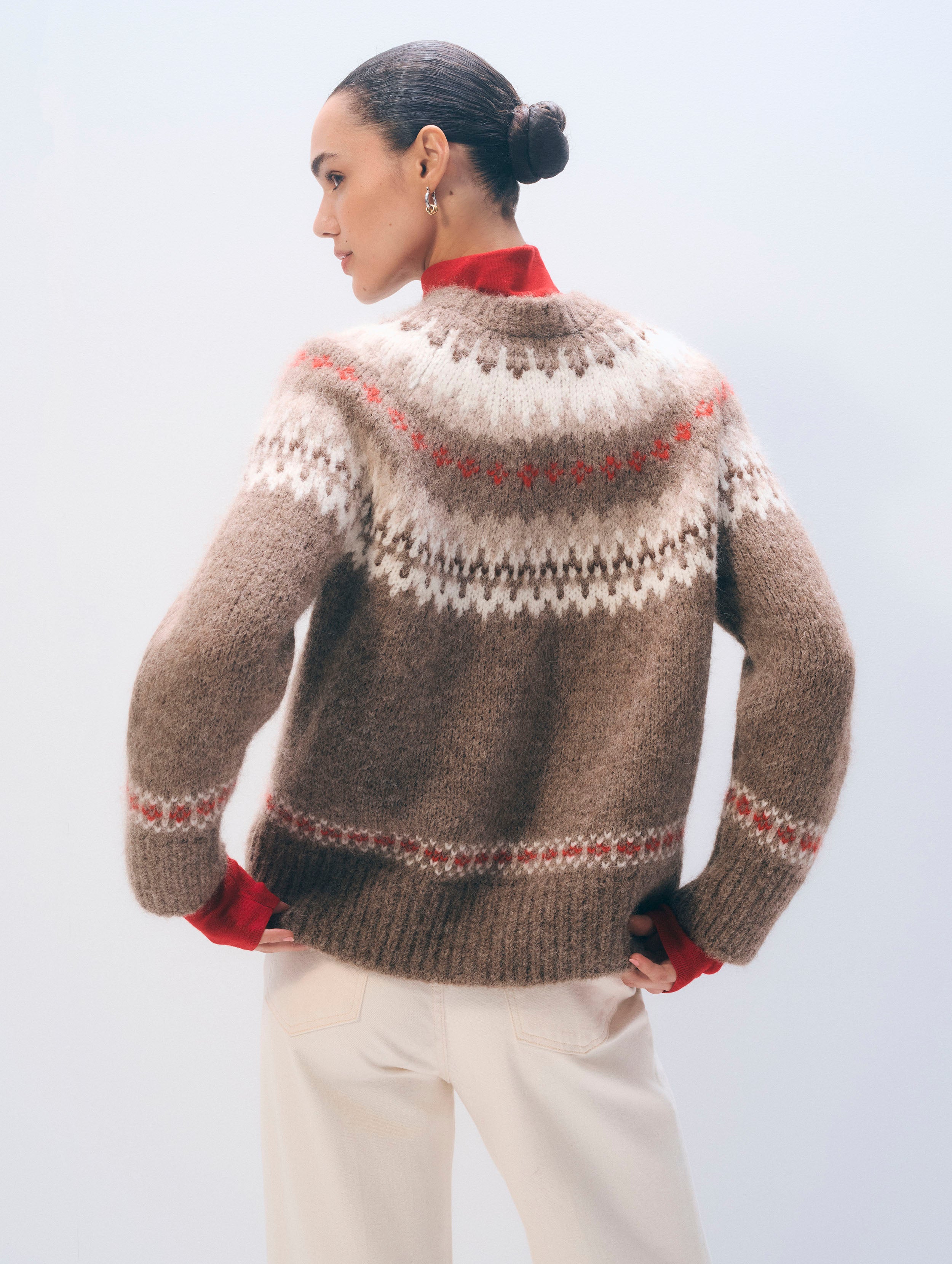 Alpaca Blend Fair Isle Crewneck | Brown Combo