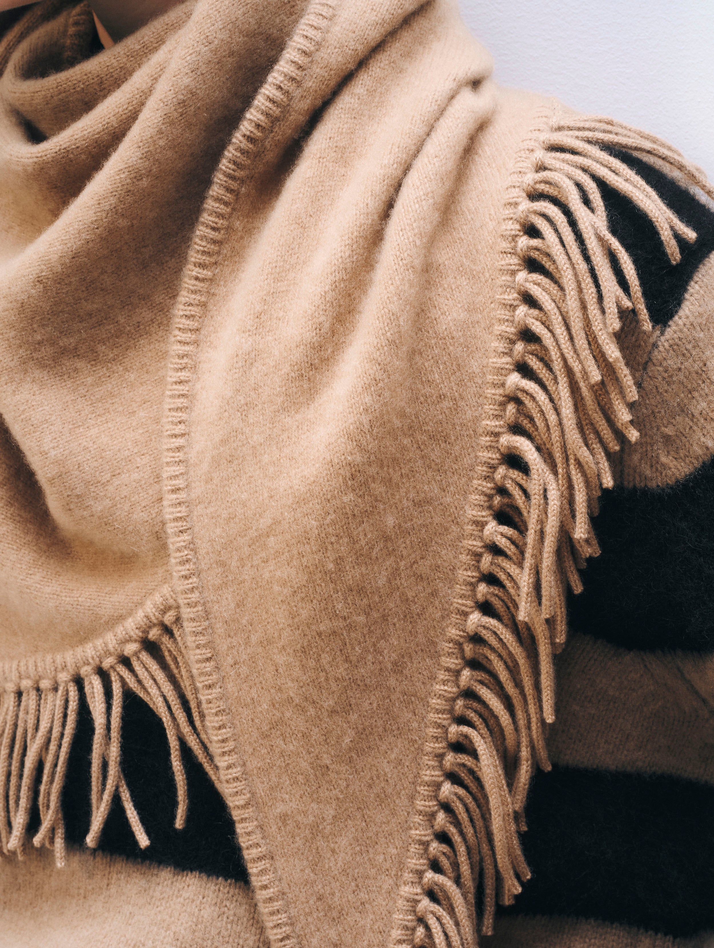 Brushed Fringe Cashmere Scarf | Burnt Caramel