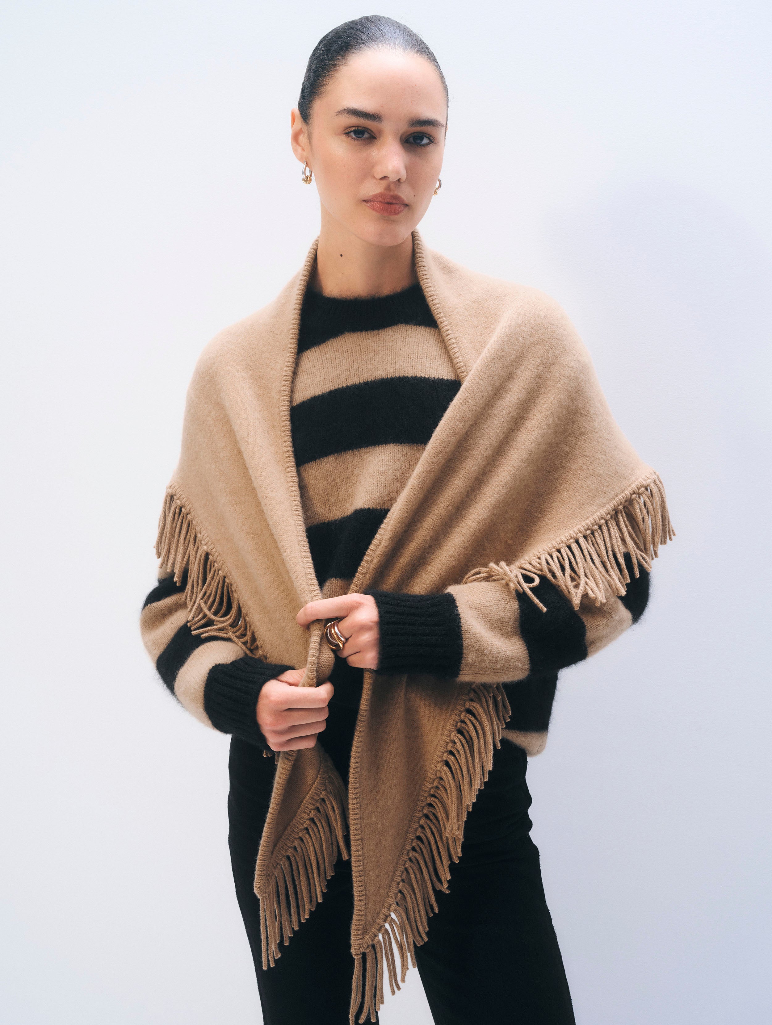 Brushed Fringe Cashmere Scarf | Burnt Caramel