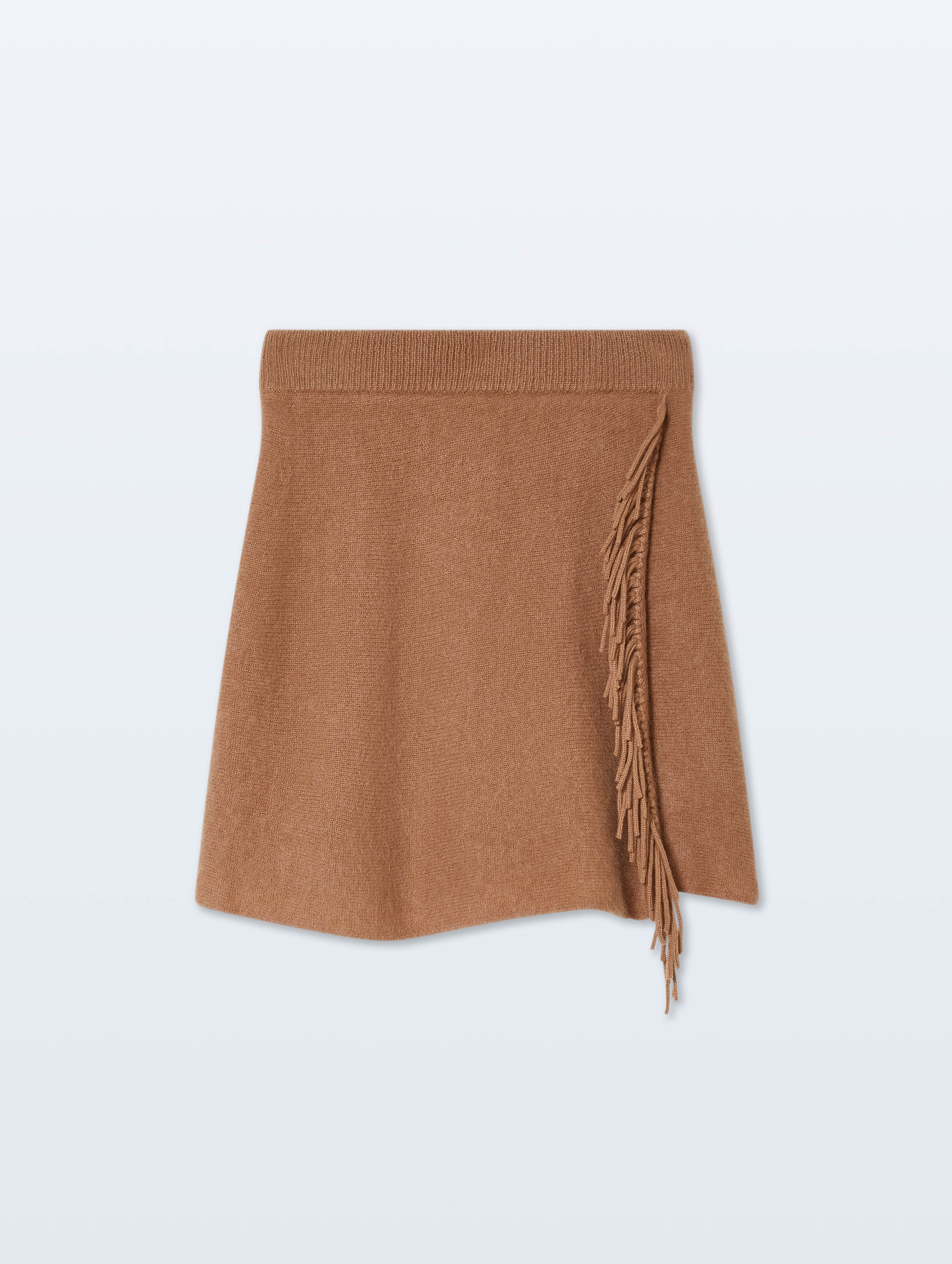 Brushed Cashmere Fringe Mini Skirt | Burnt Caramel