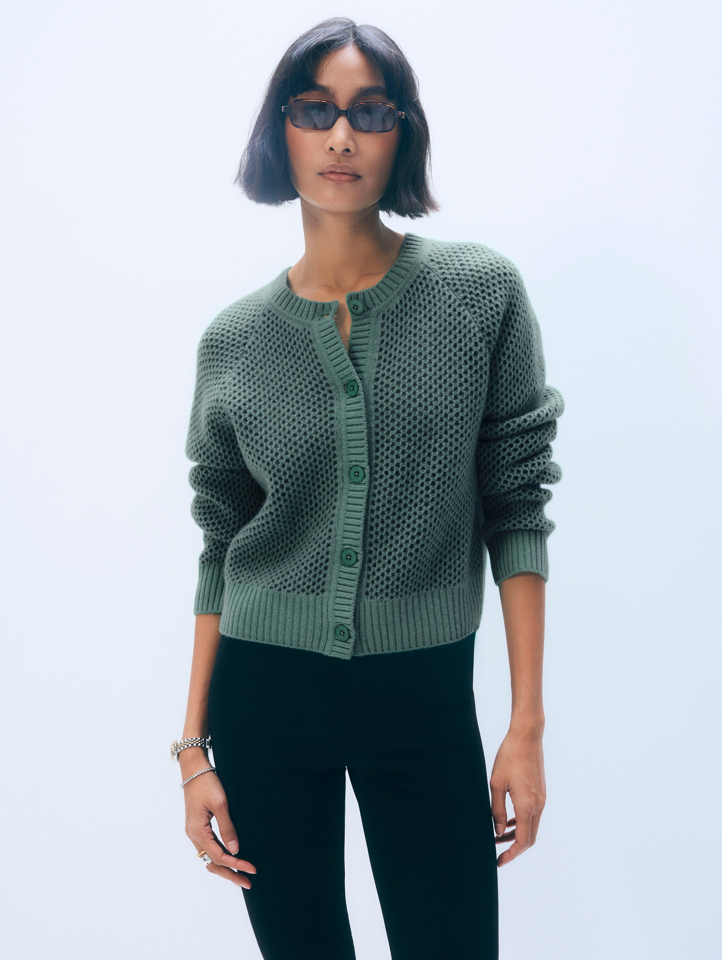 Cashmere Mesh Cardigan | Ivy Green