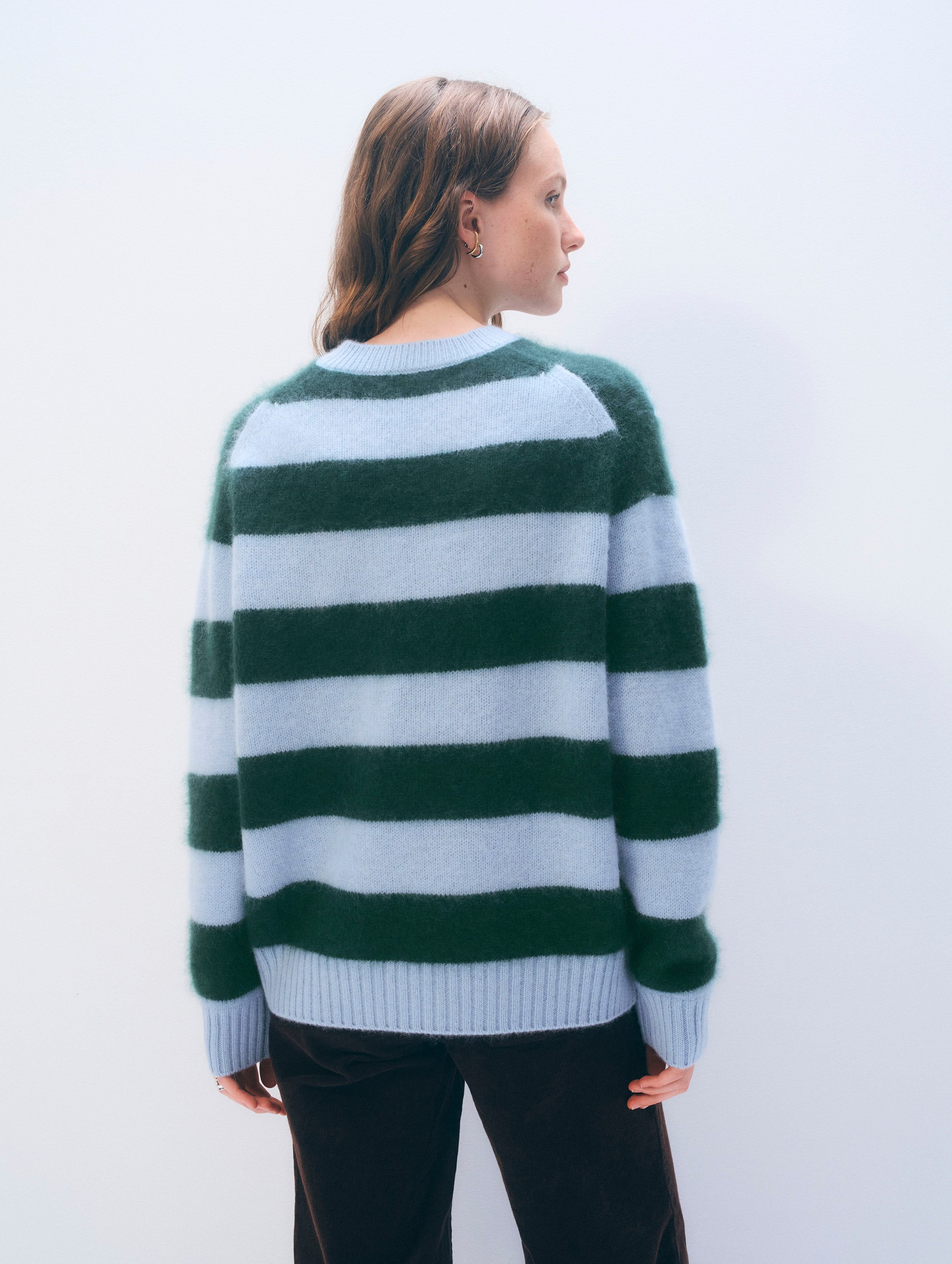 Brushed Cashmere Striped Crewneck | Blue/Tealwood