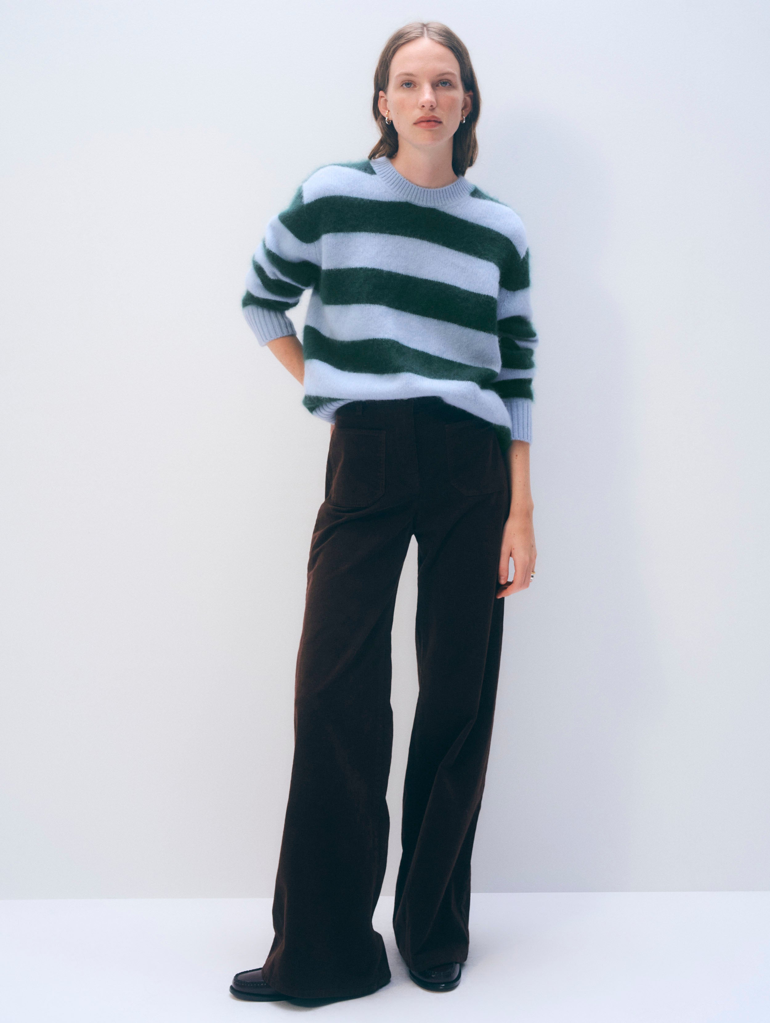 Brushed Cashmere Striped Crewneck | Blue/Tealwood