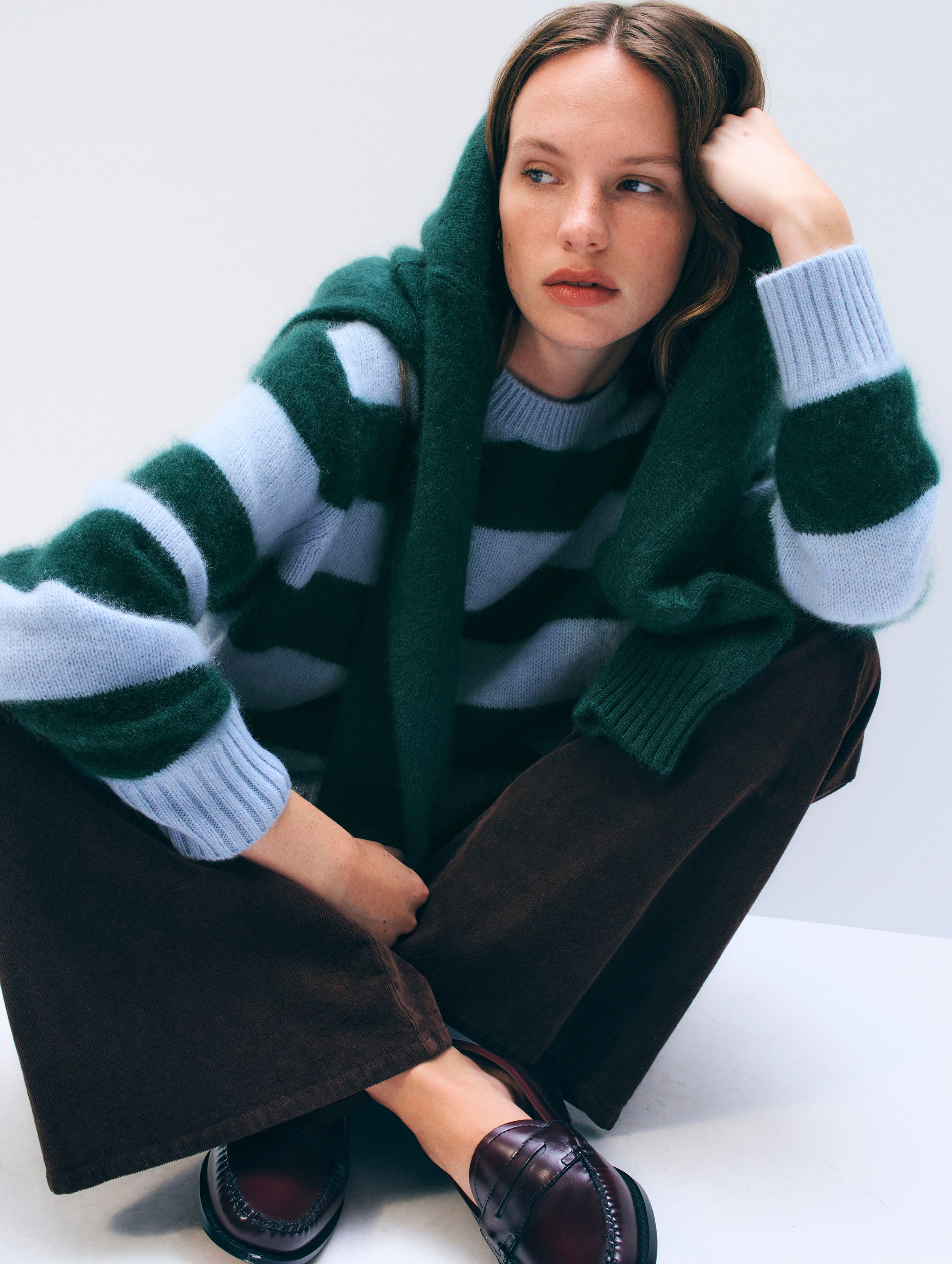 Brushed Cashmere Striped Crewneck | Blue/Tealwood