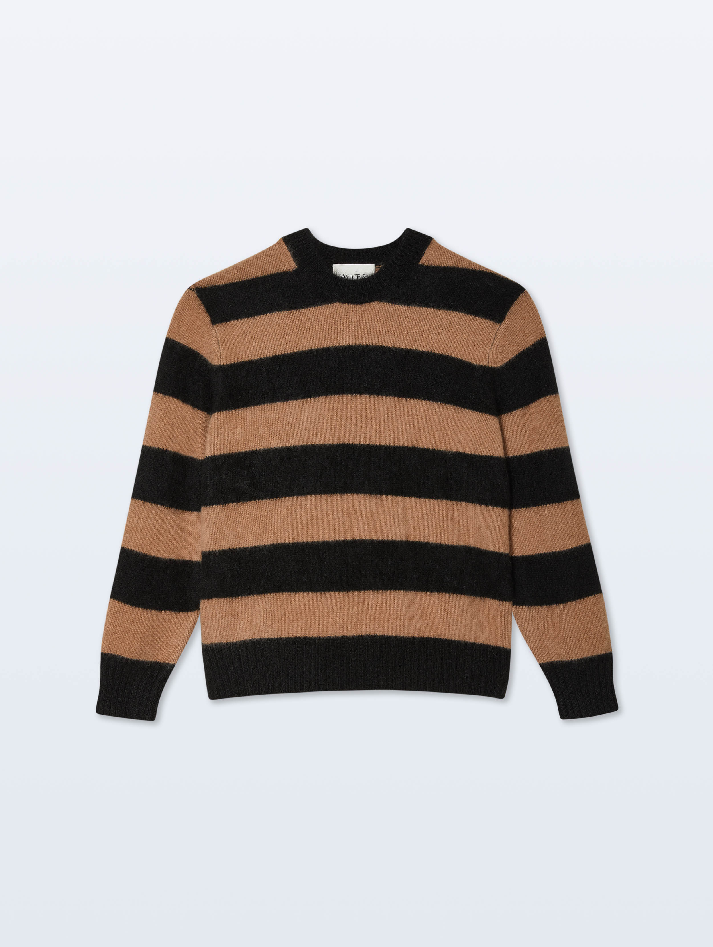 Brushed Cashmere Striped Crewneck | Black/Caramel