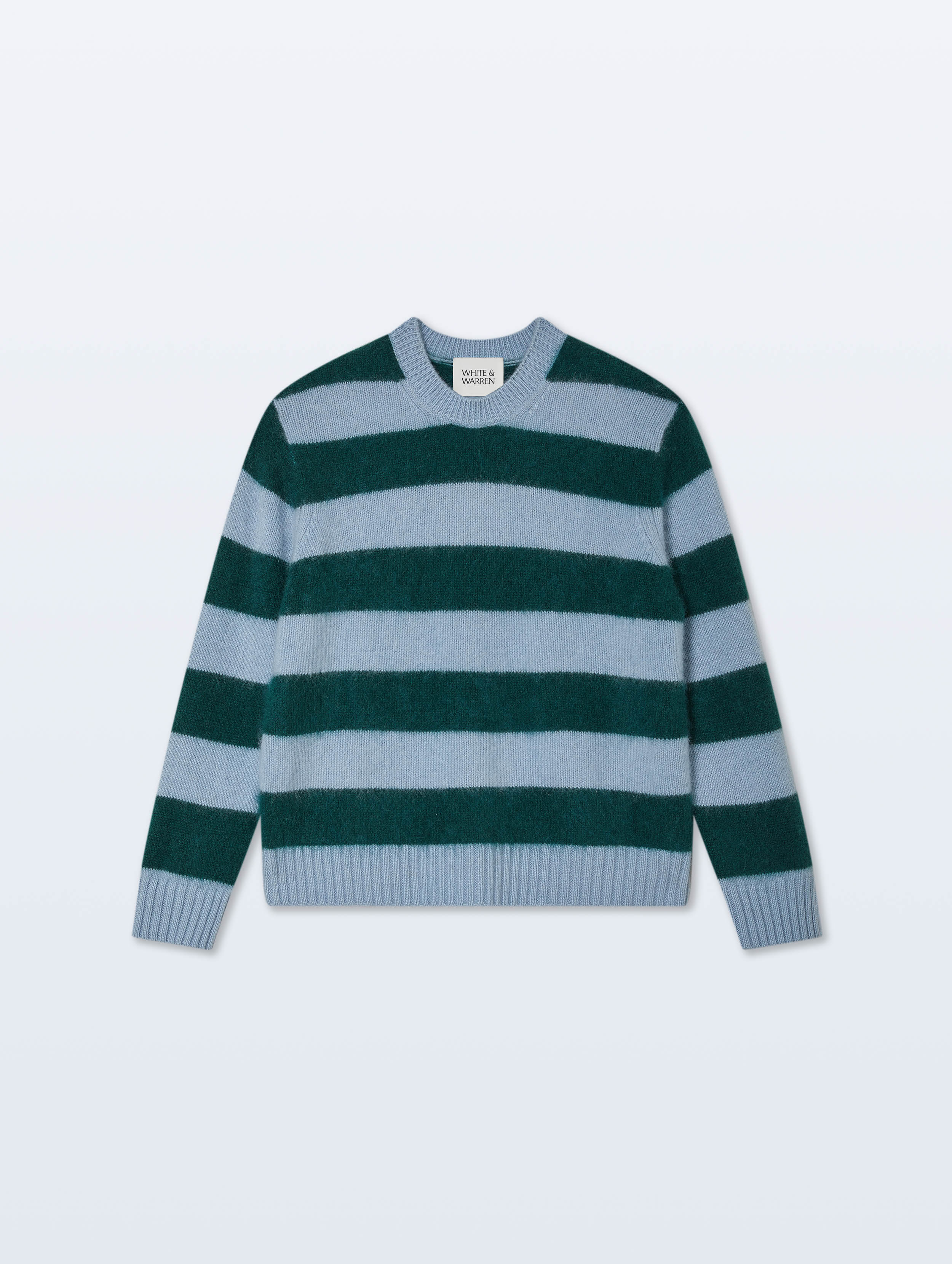 Brushed Cashmere Striped Crewneck | Blue/Tealwood