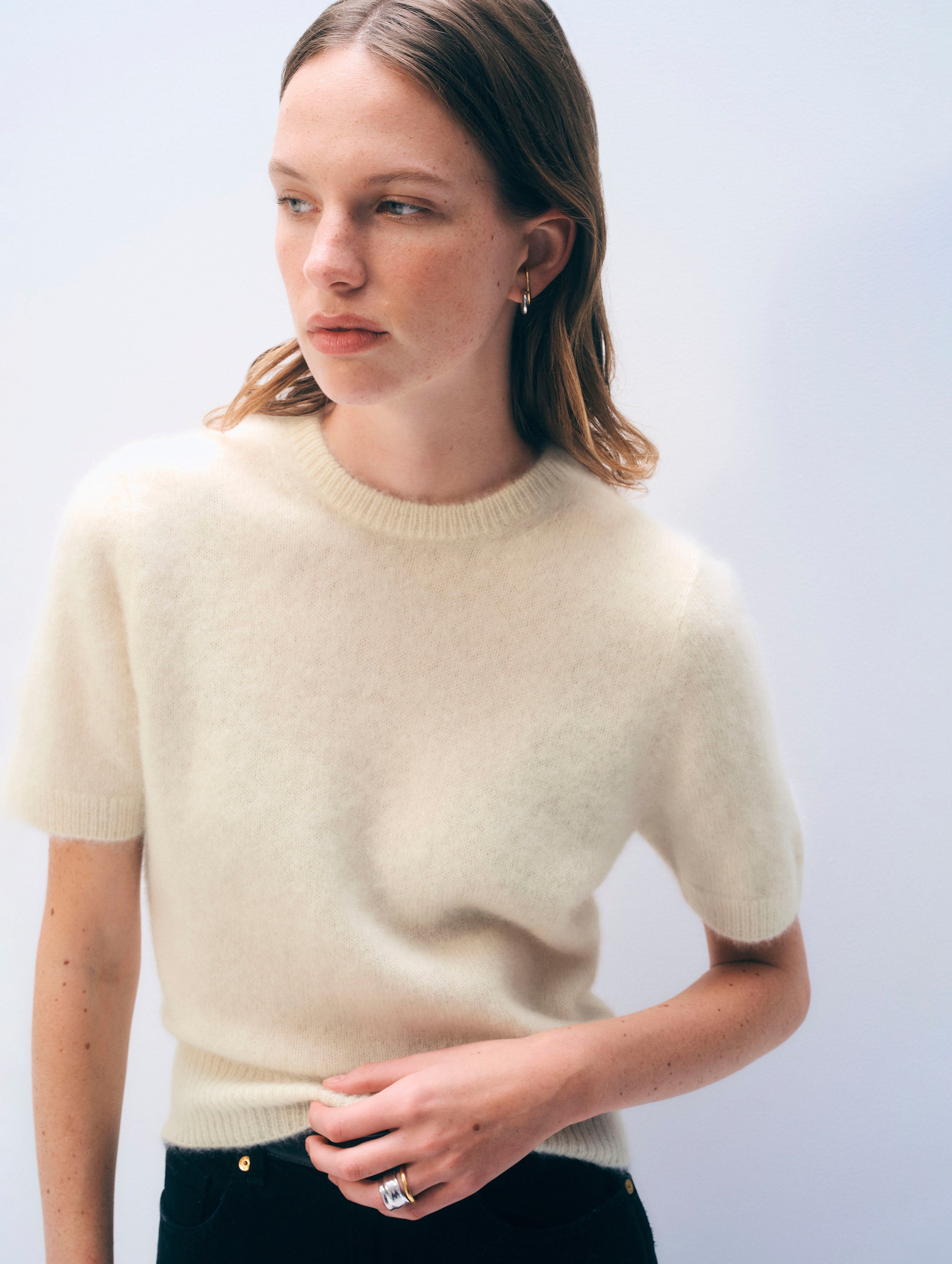 Brushed Cashmere Tee | Ivory