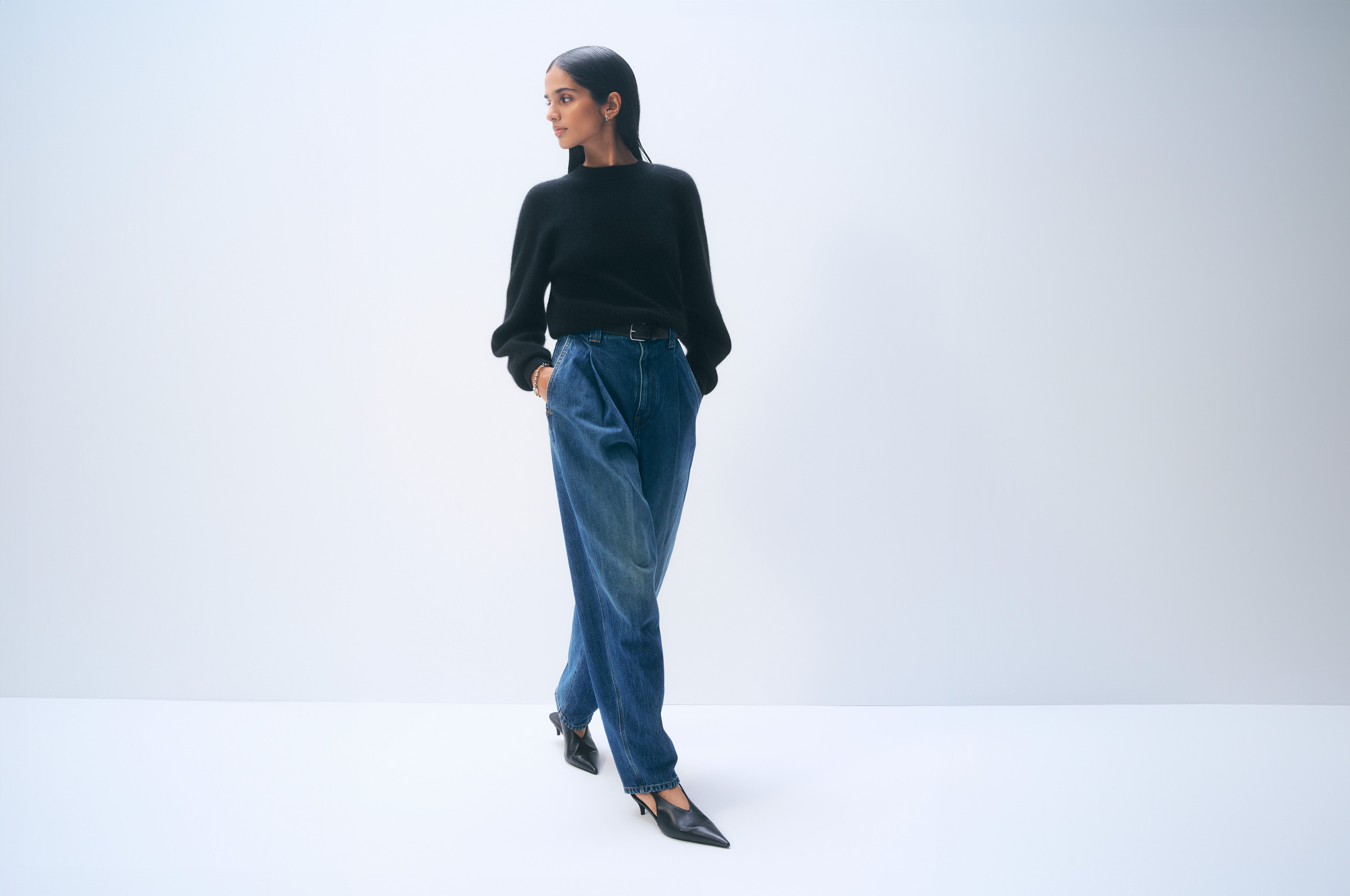 Cashmere Blouson Sleeve Crewneck