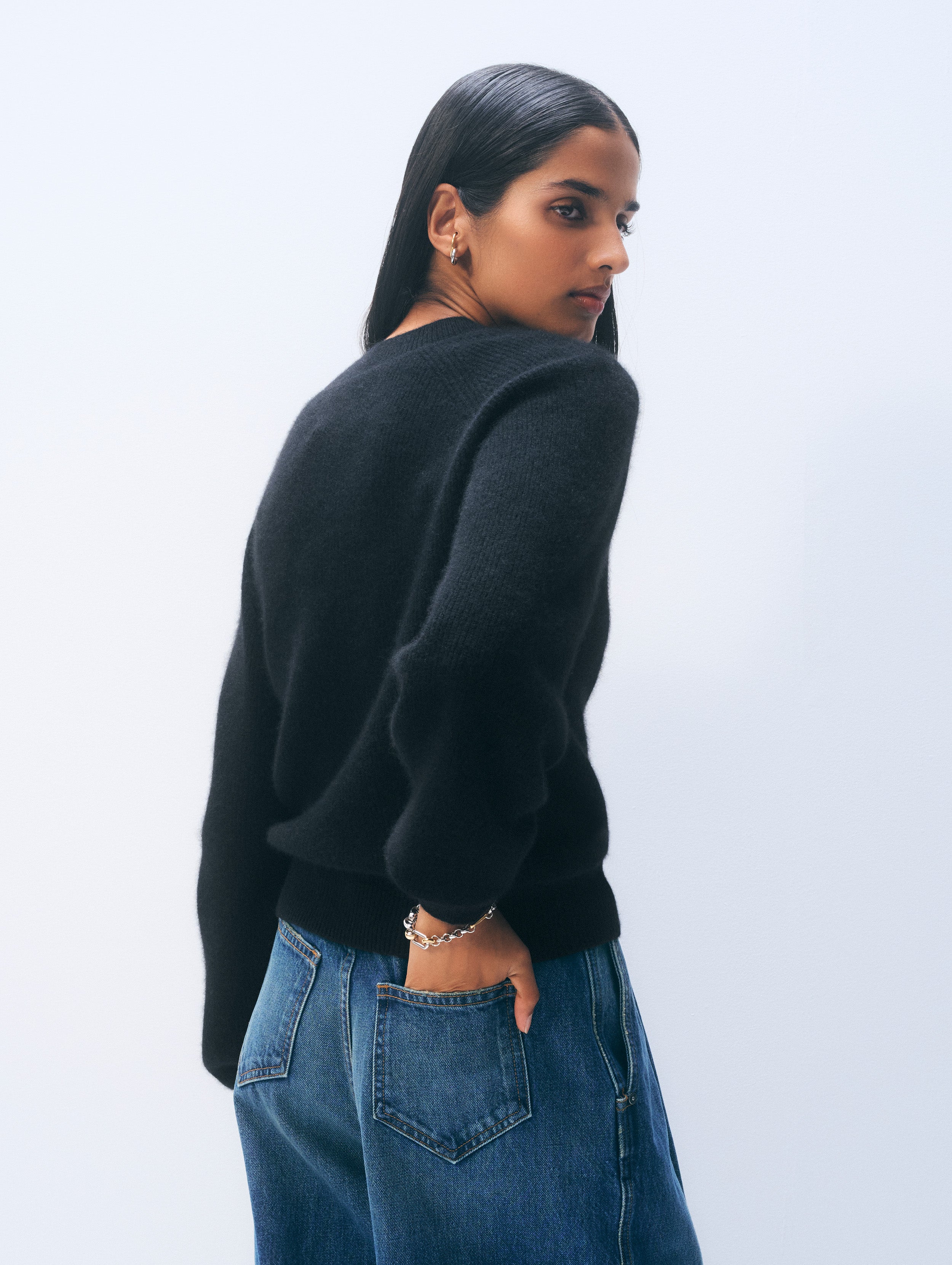 Cashmere Blouson Sleeve Crewneck