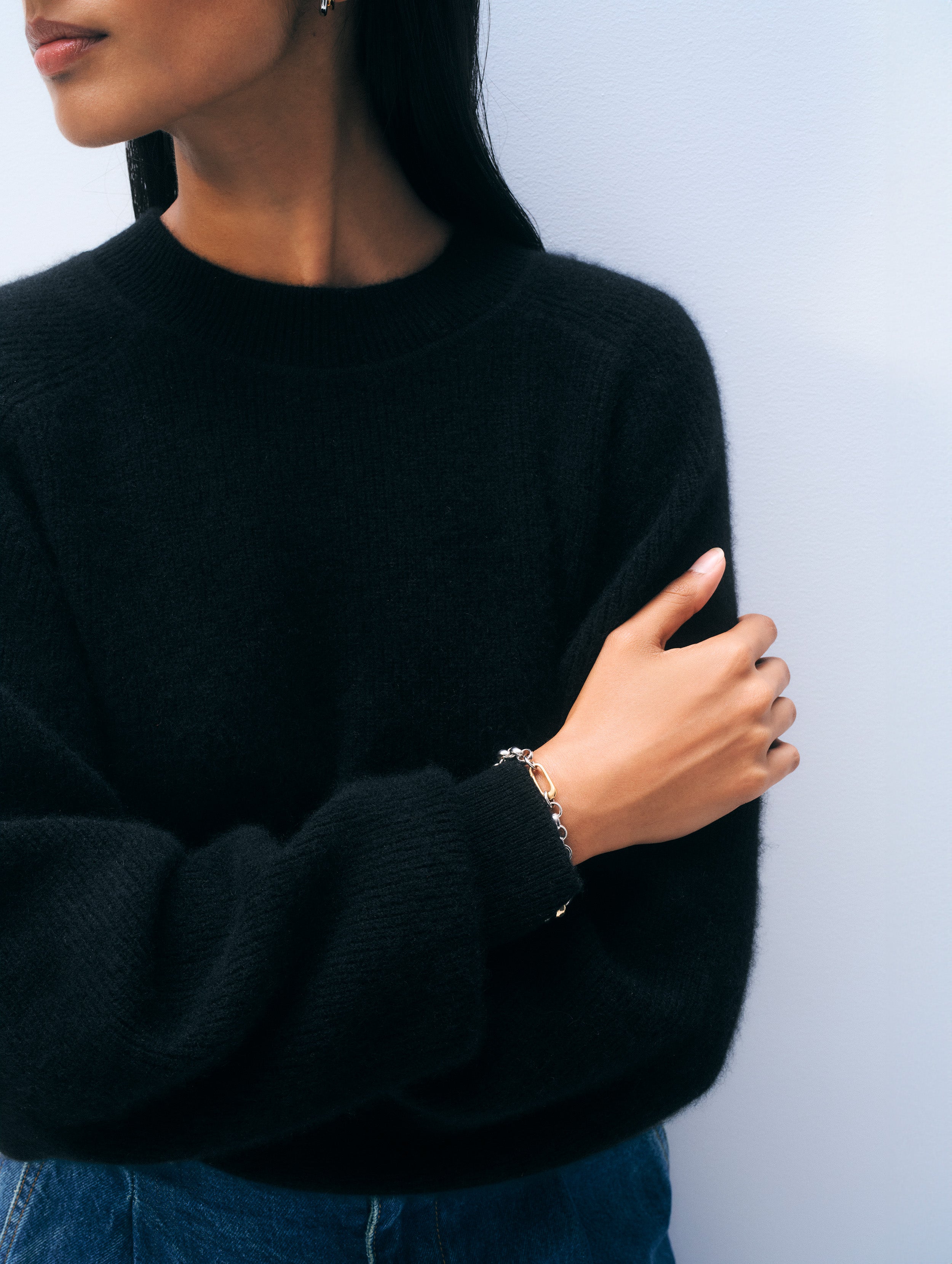 Cashmere Blouson Sleeve Crewneck