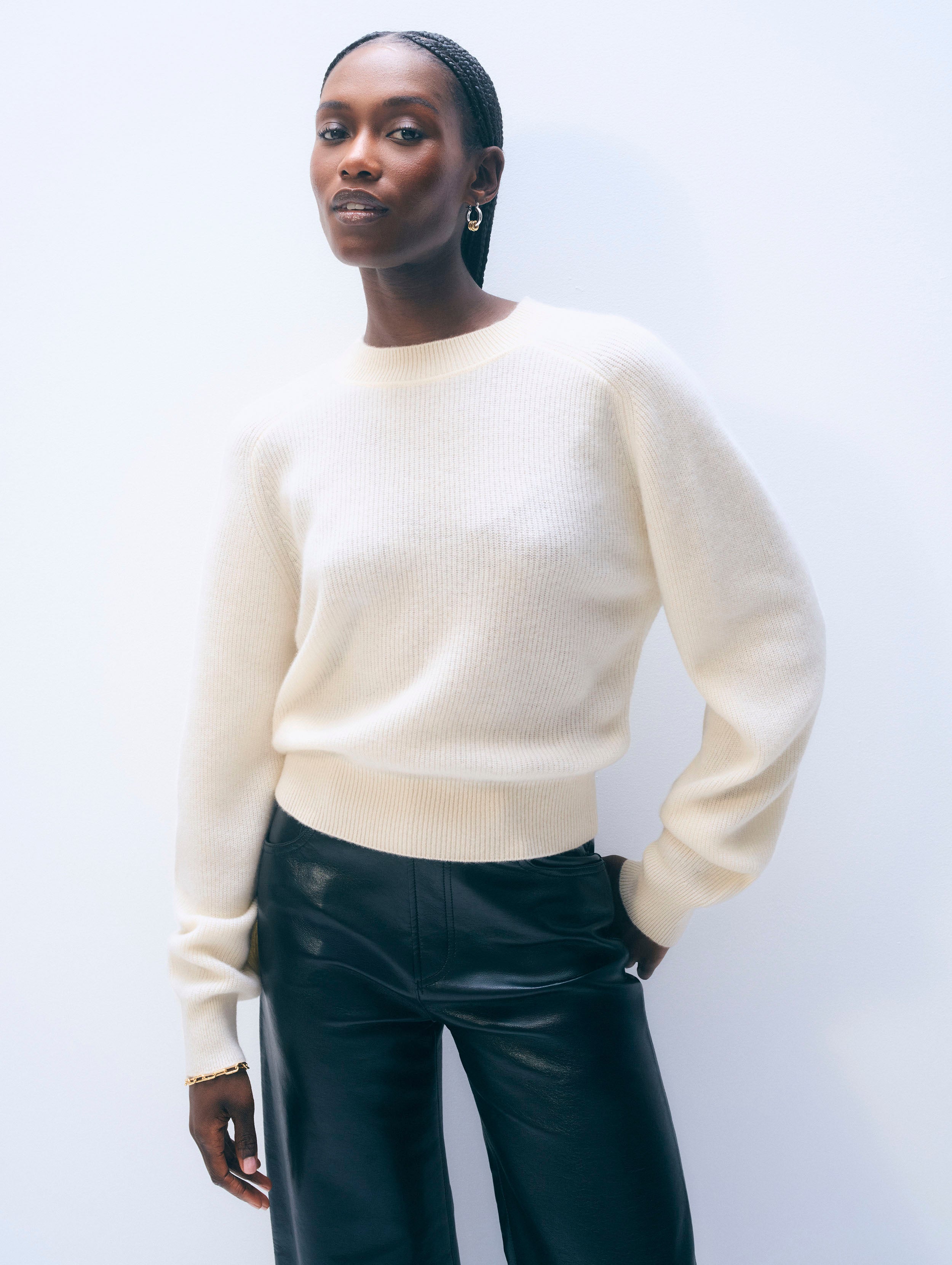 Cashmere Blouson Sleeve Crewneck | Soft White