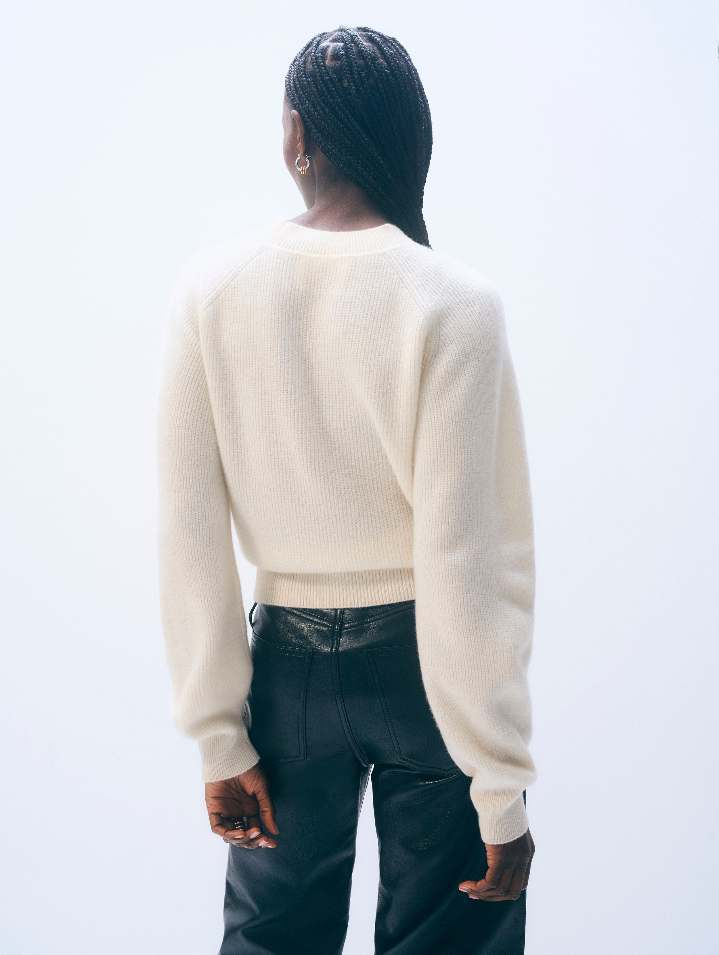 Cashmere Blouson Sleeve Crewneck | Soft White