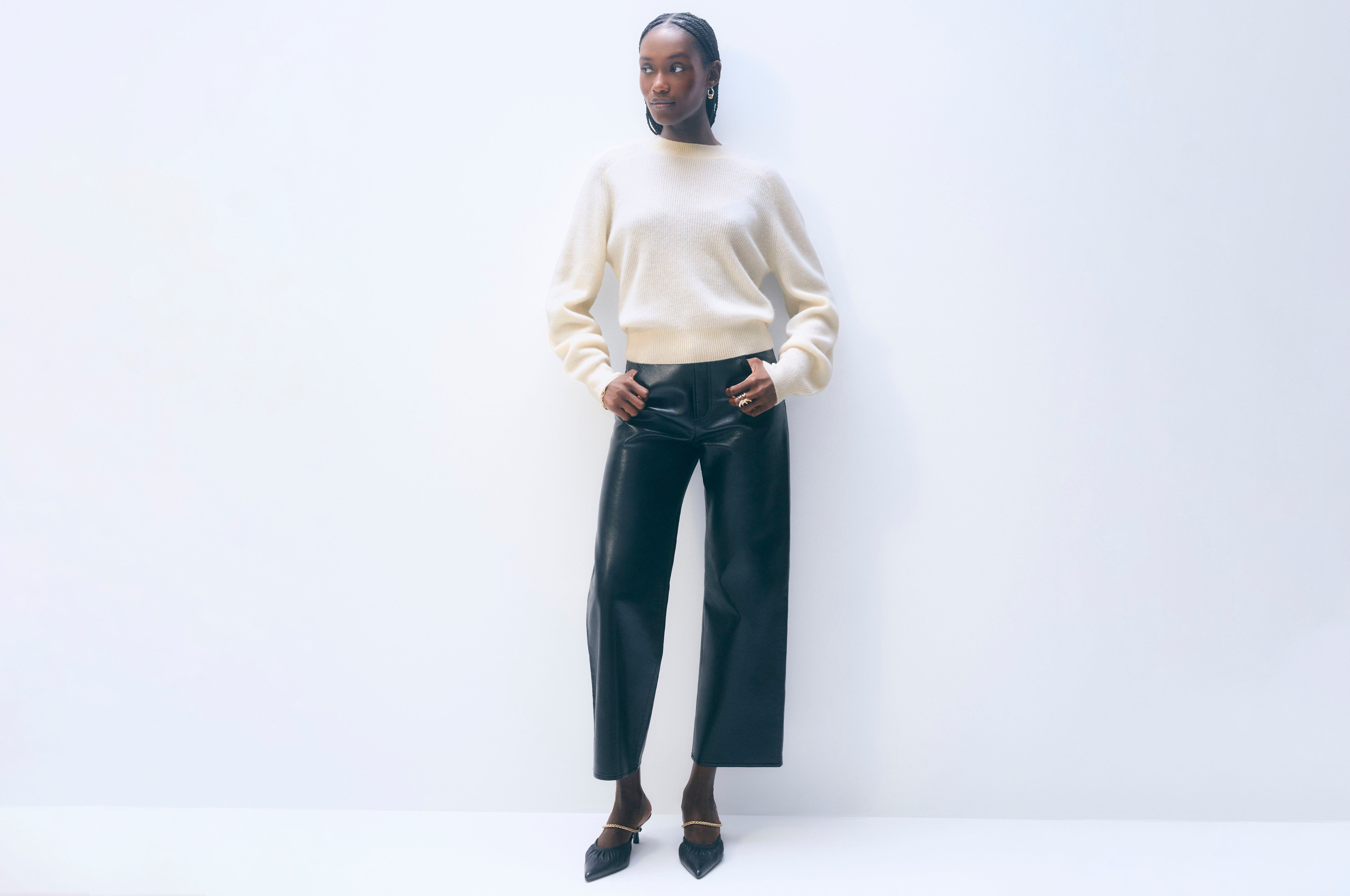 Cashmere Blouson Sleeve Crewneck | Soft White