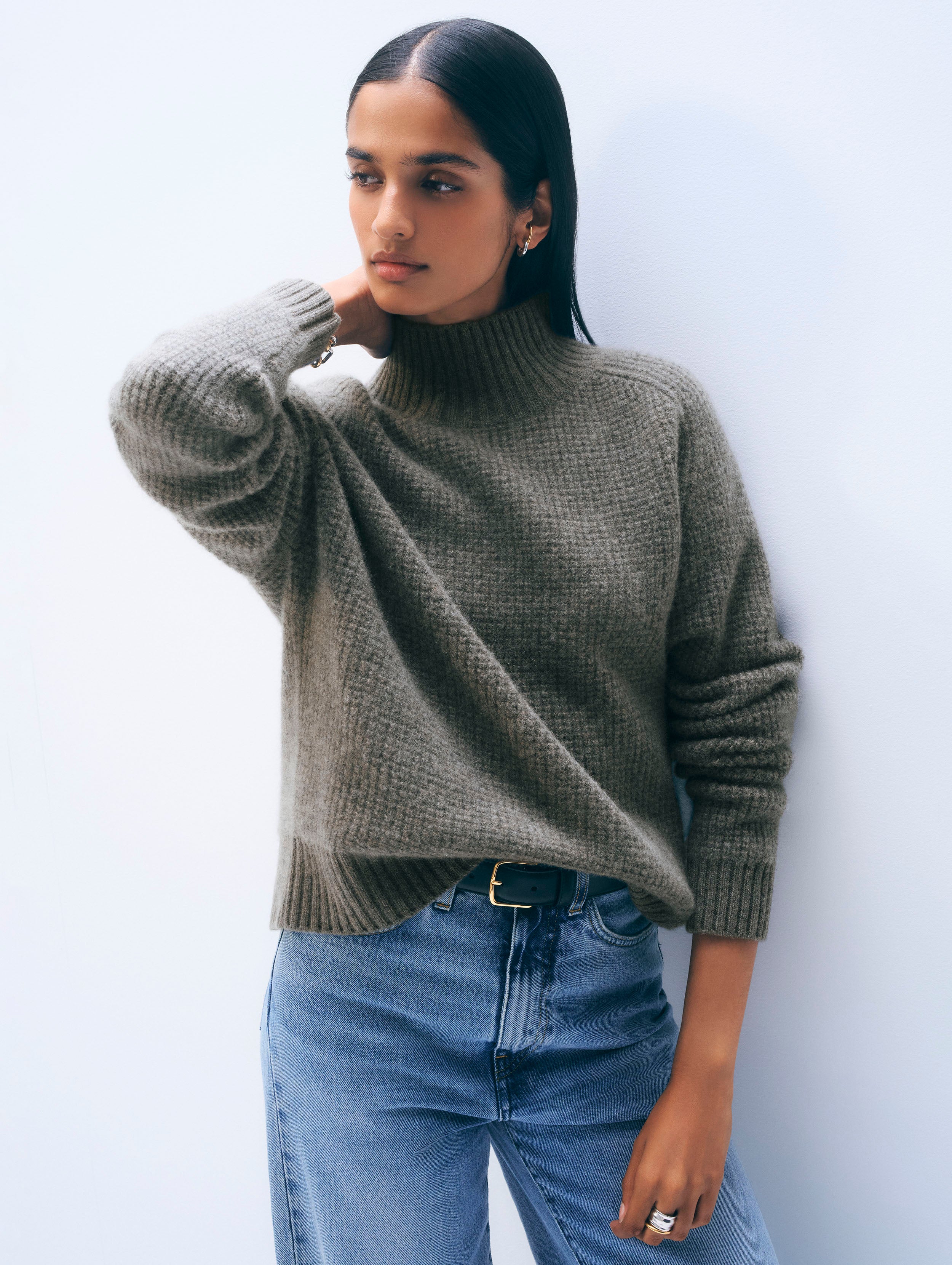 Cashmere Luxe Waffle Standneck | Ashen Brown