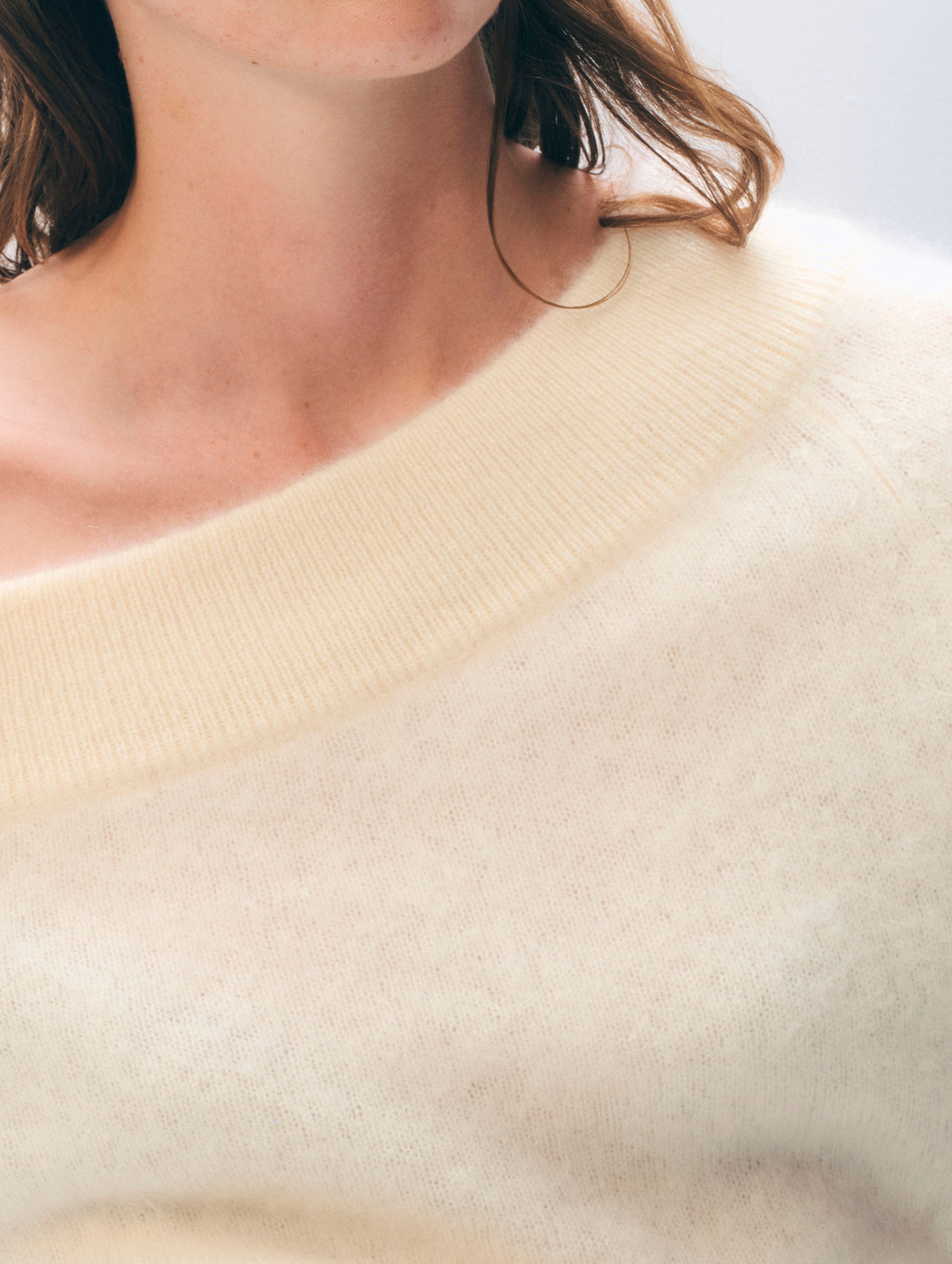 Brushed Cashmere Off Shoulder Crewneck | Ivory