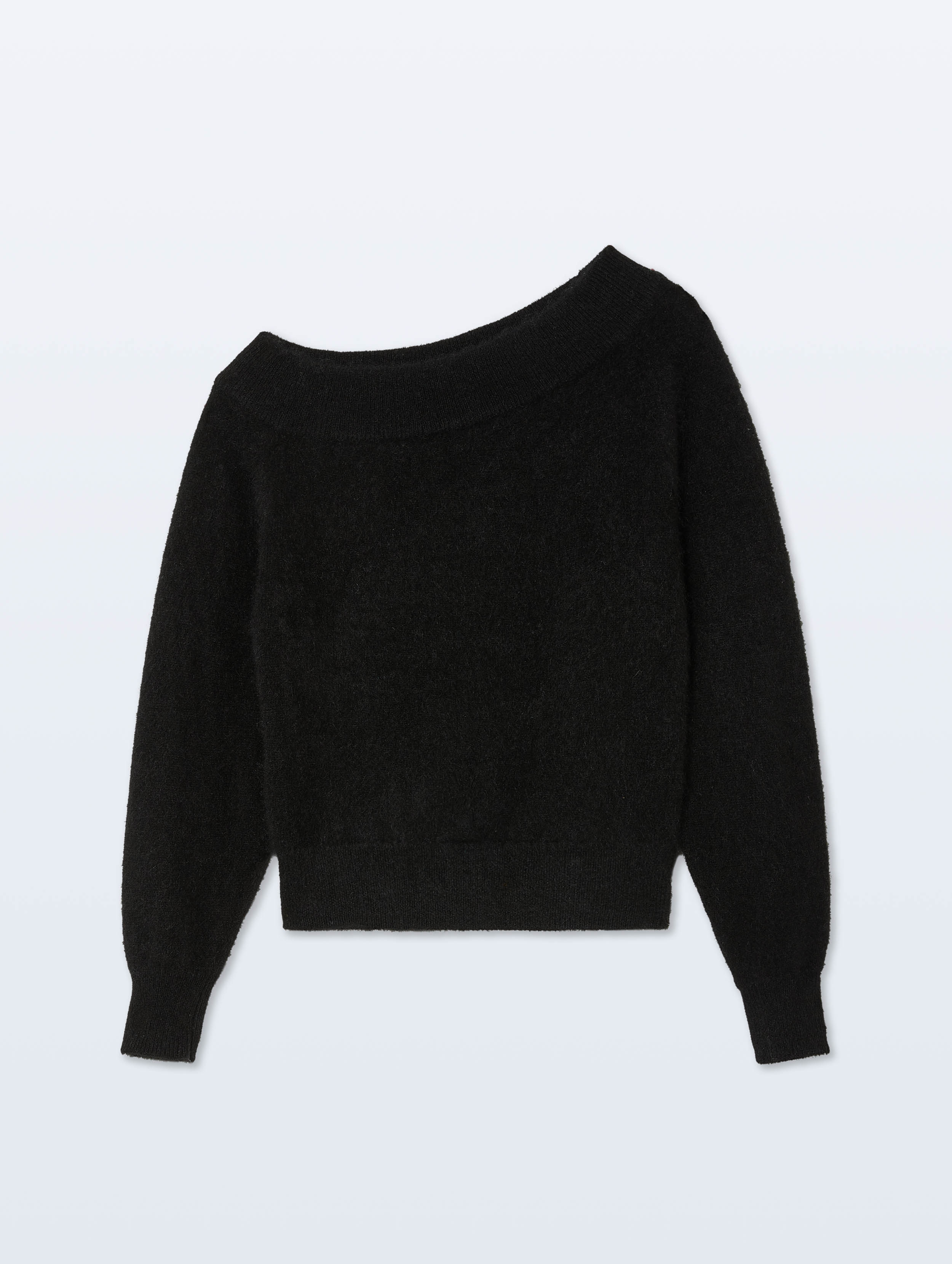 Brushed Cashmere Off Shoulder Crewneck | Black
