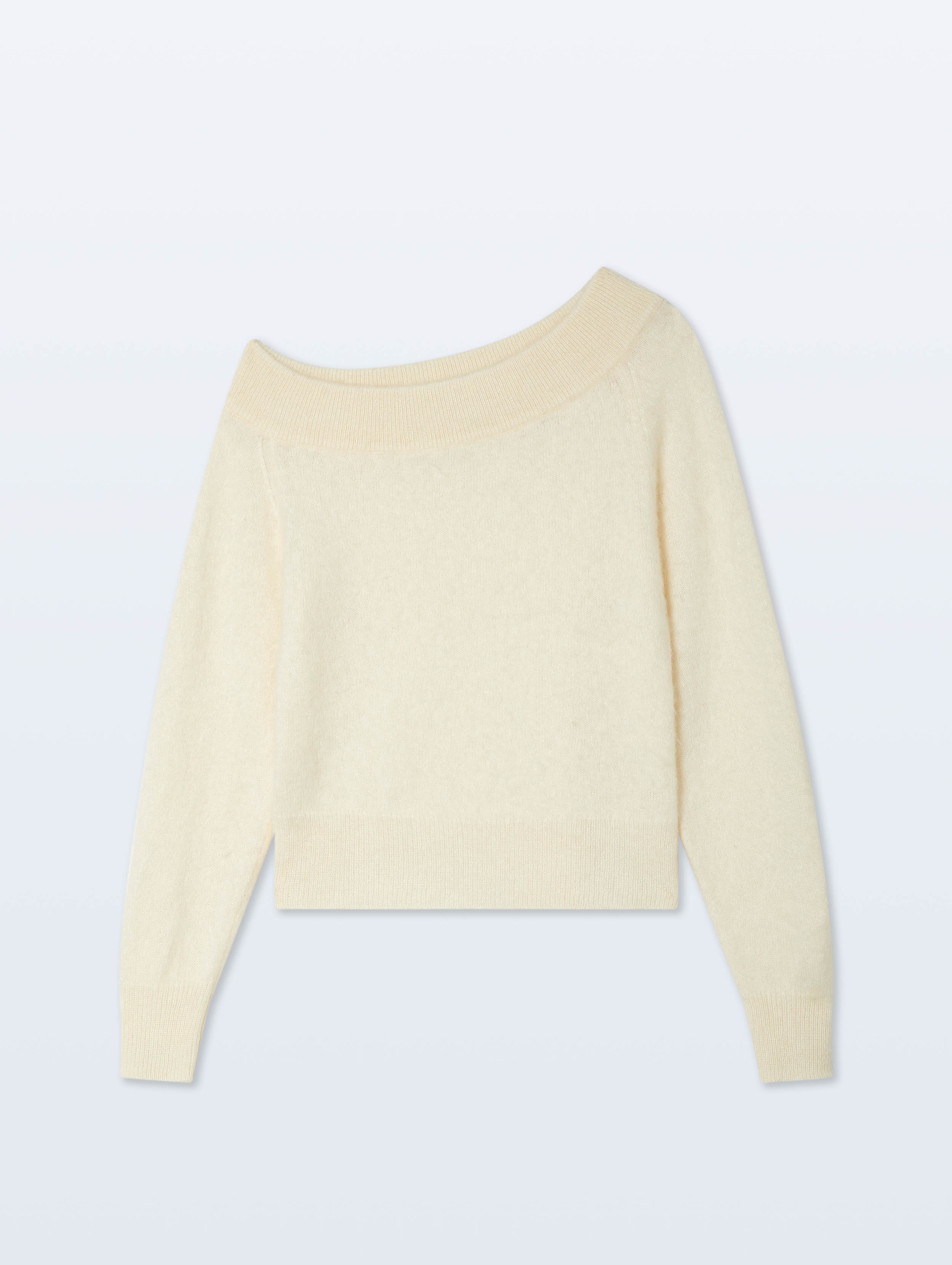 Brushed Cashmere Off Shoulder Crewneck | Ivory