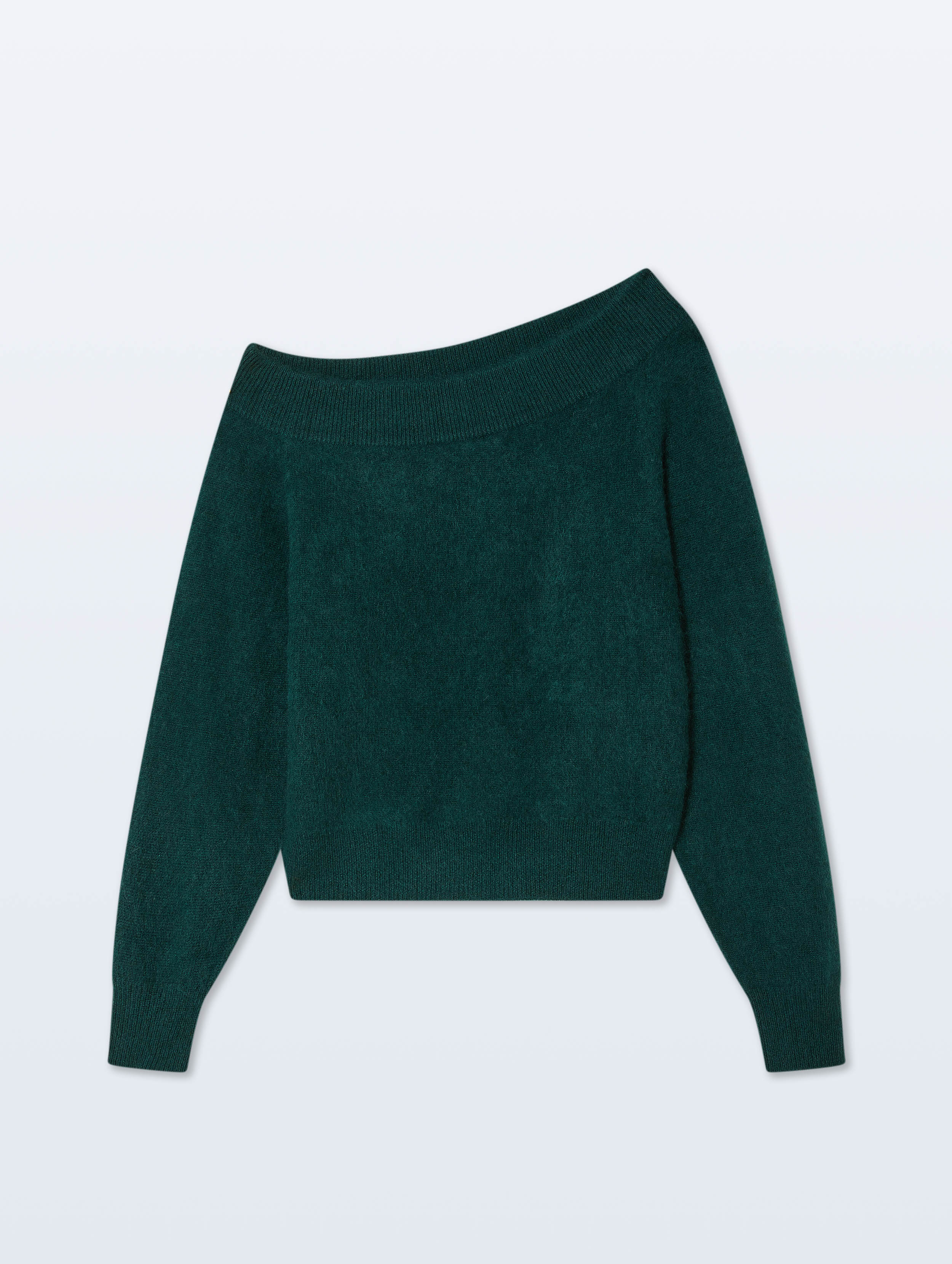 Brushed Cashmere Off Shoulder Crewneck | Tealwood Green