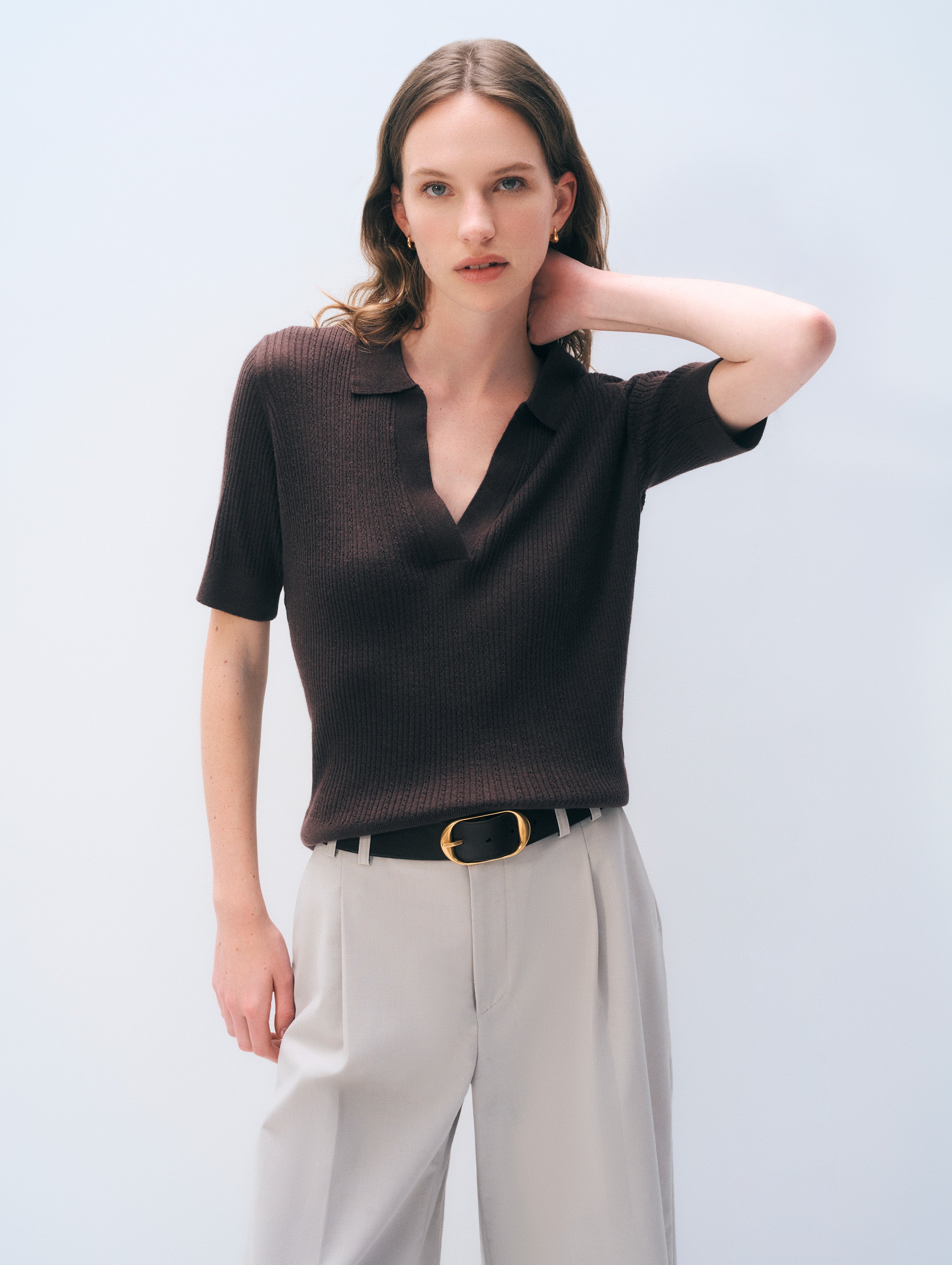 Cashmere Linen Pointelle Polo