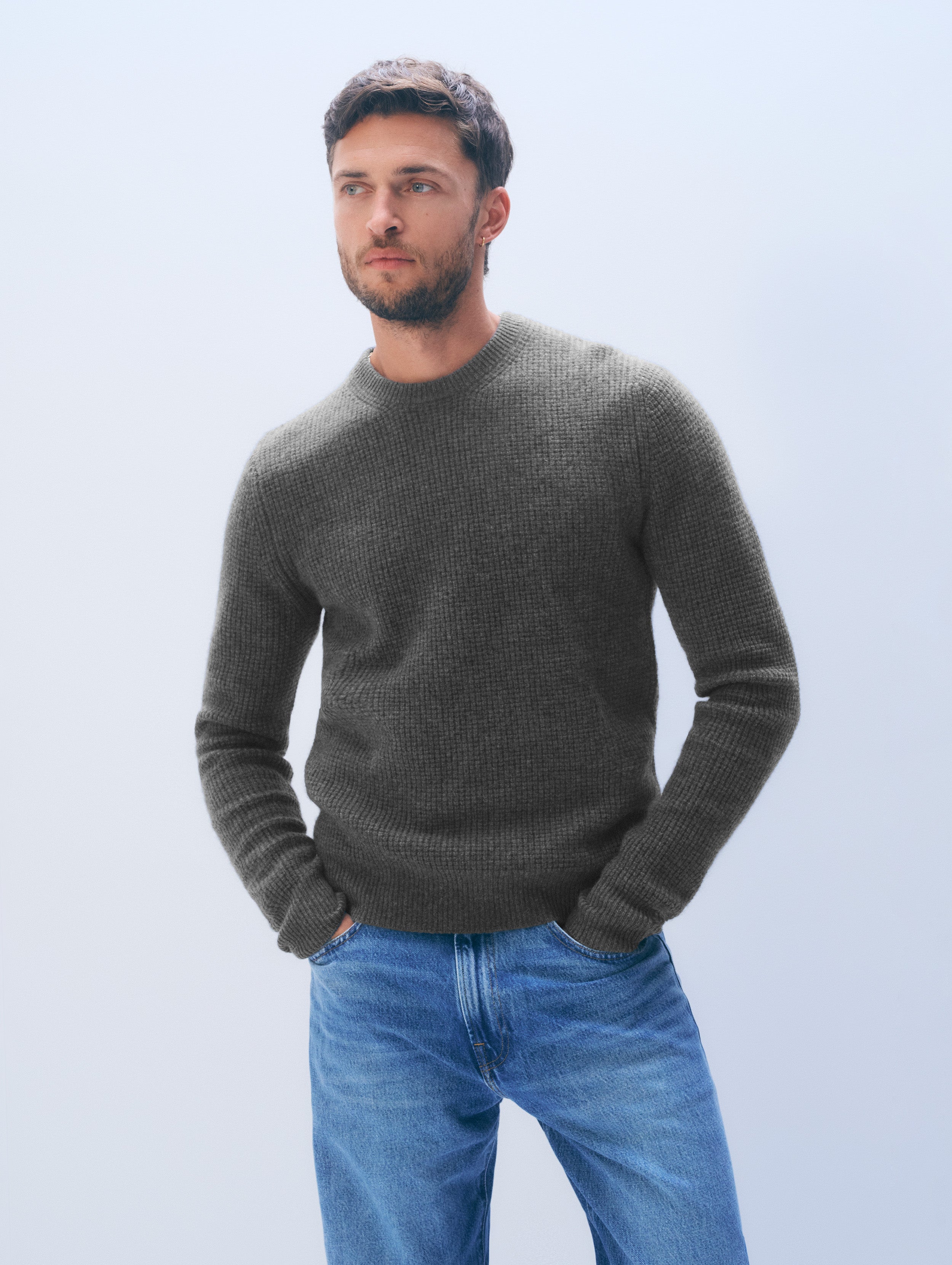 Men's Waffle Knit Sweater | Charcoal Cashmere | White & Warren