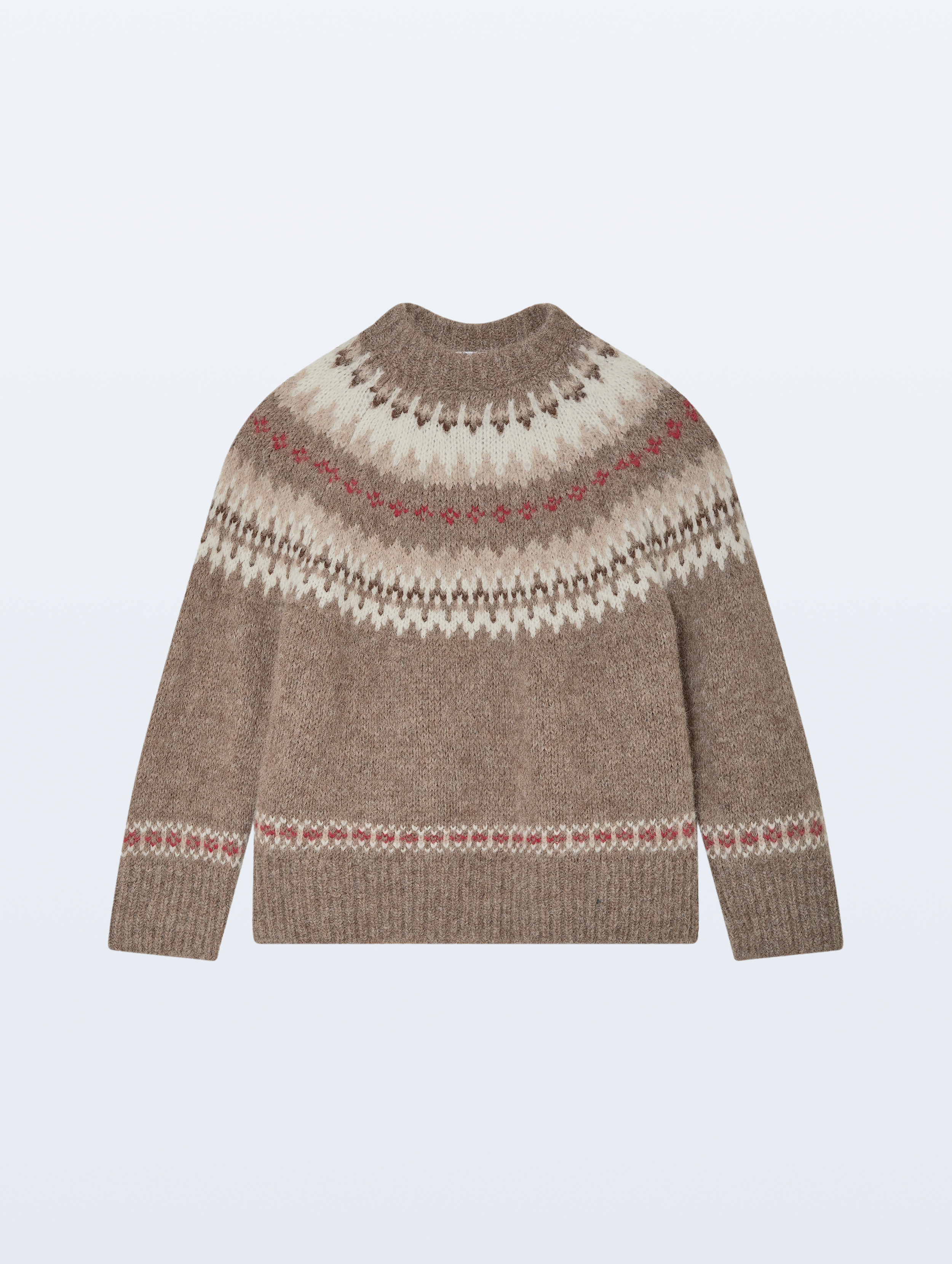 Alpaca Blend Fair Isle Crewneck | Brown Combo