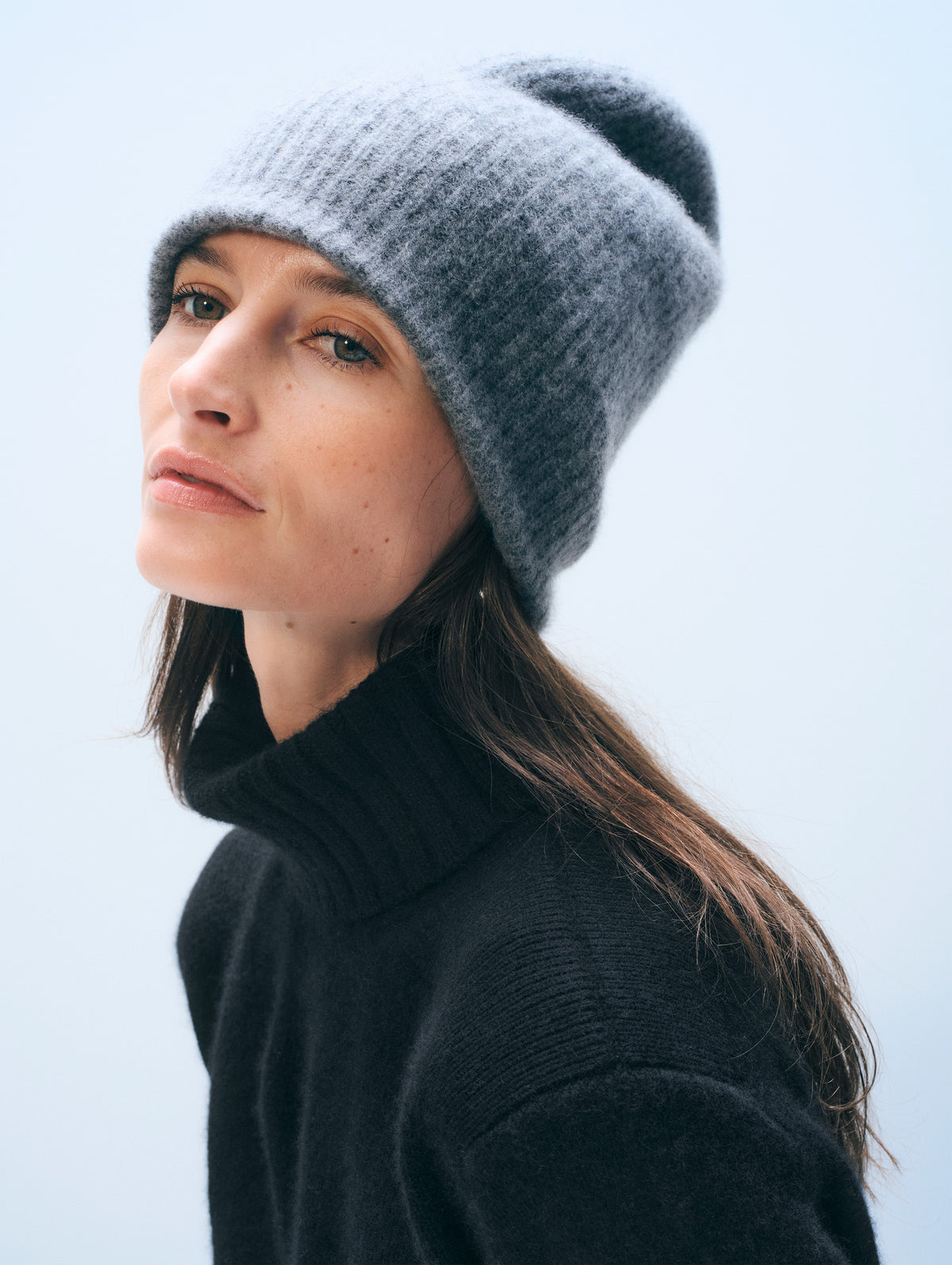 Cashmere Ribbed Beanie | Graphite Heather