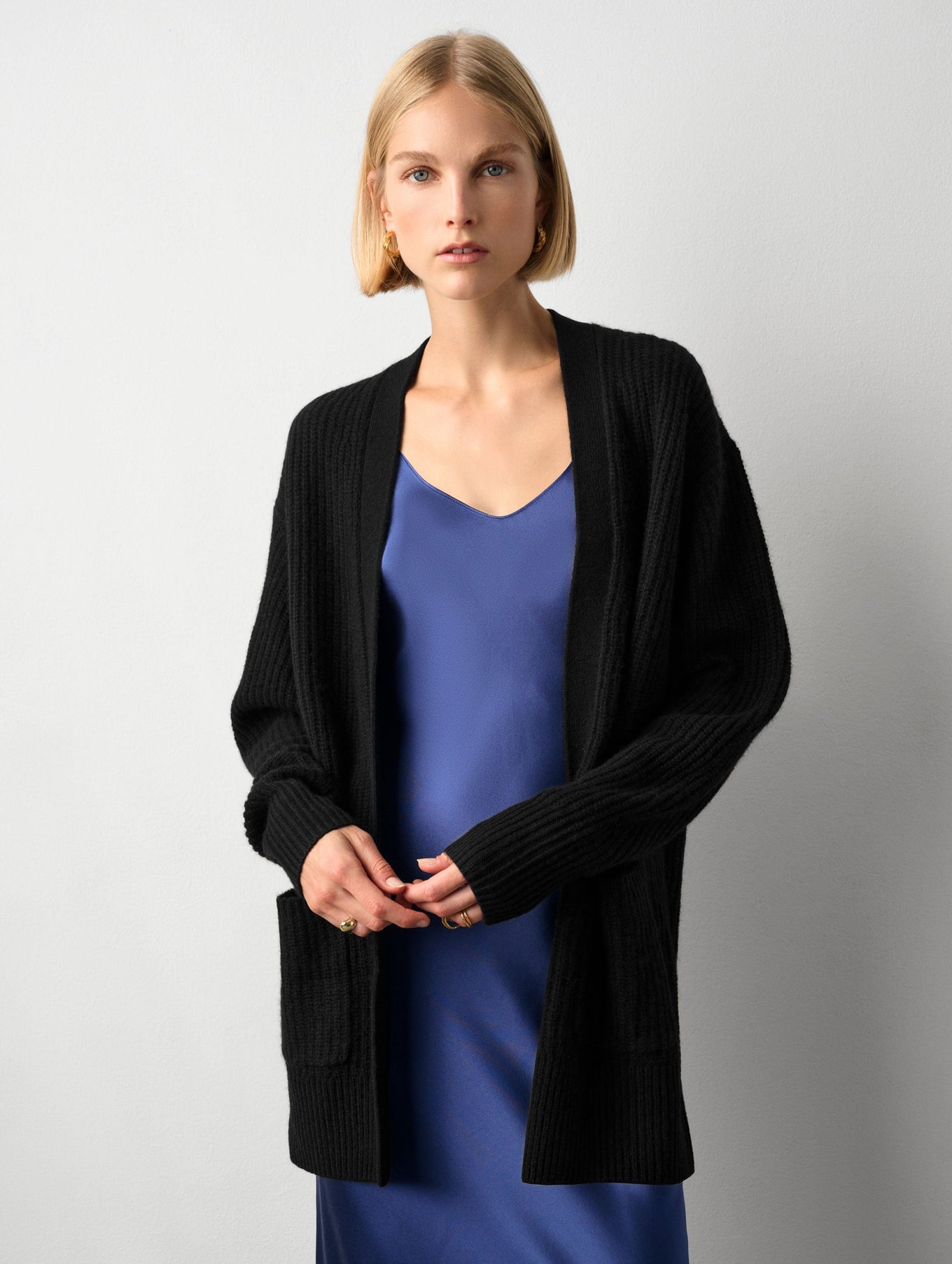 Cashmere Ribbed Patch Pocket Cardigan