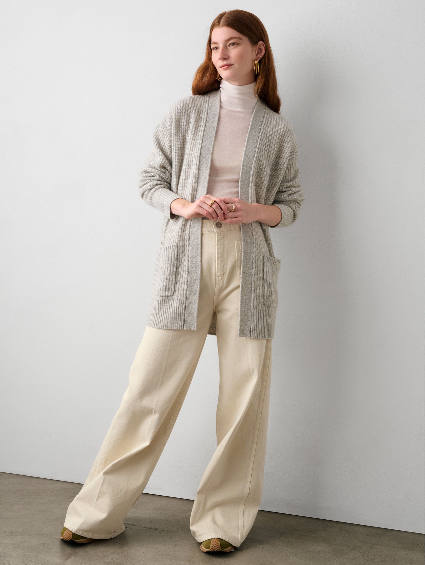 Cashmere Ribbed Patch Pocket Cardigan