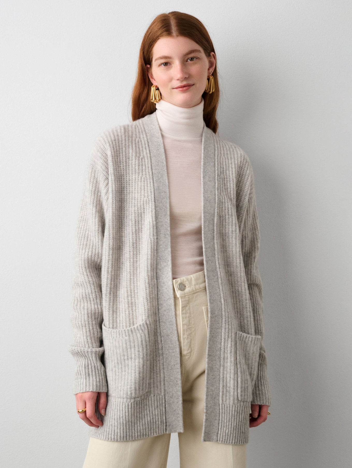 Cashmere Ribbed Patch Pocket Cardigan