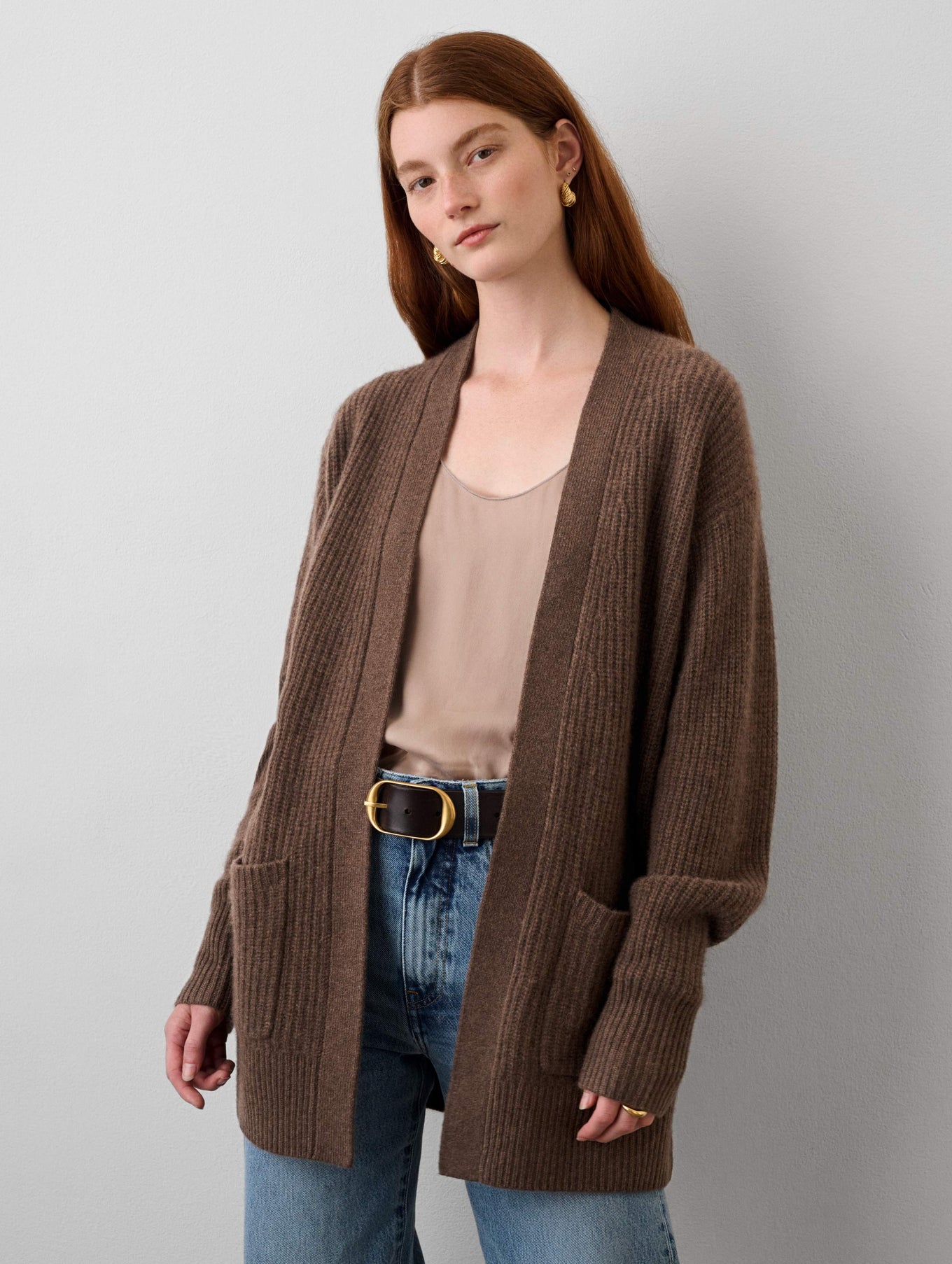 Cashmere Ribbed Patch Pocket Cardigan