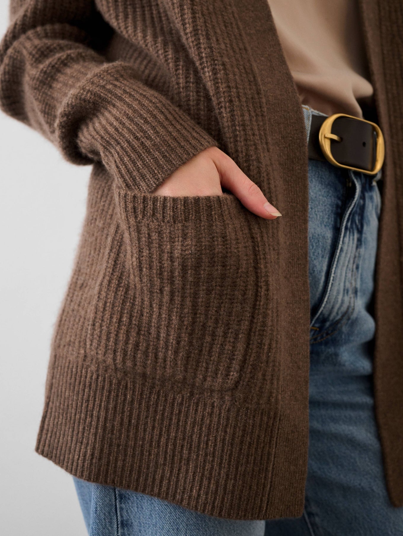 Cashmere Ribbed Patch Pocket Cardigan