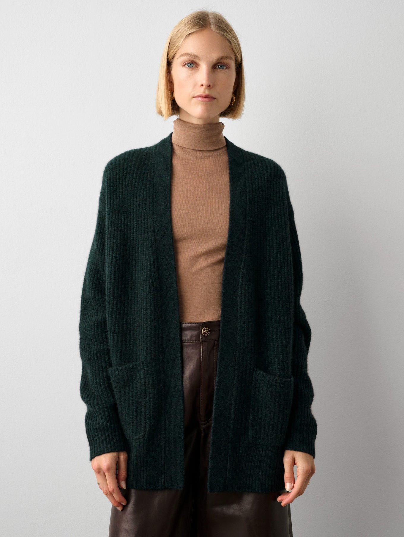 Cashmere Ribbed Patch Pocket Cardigan