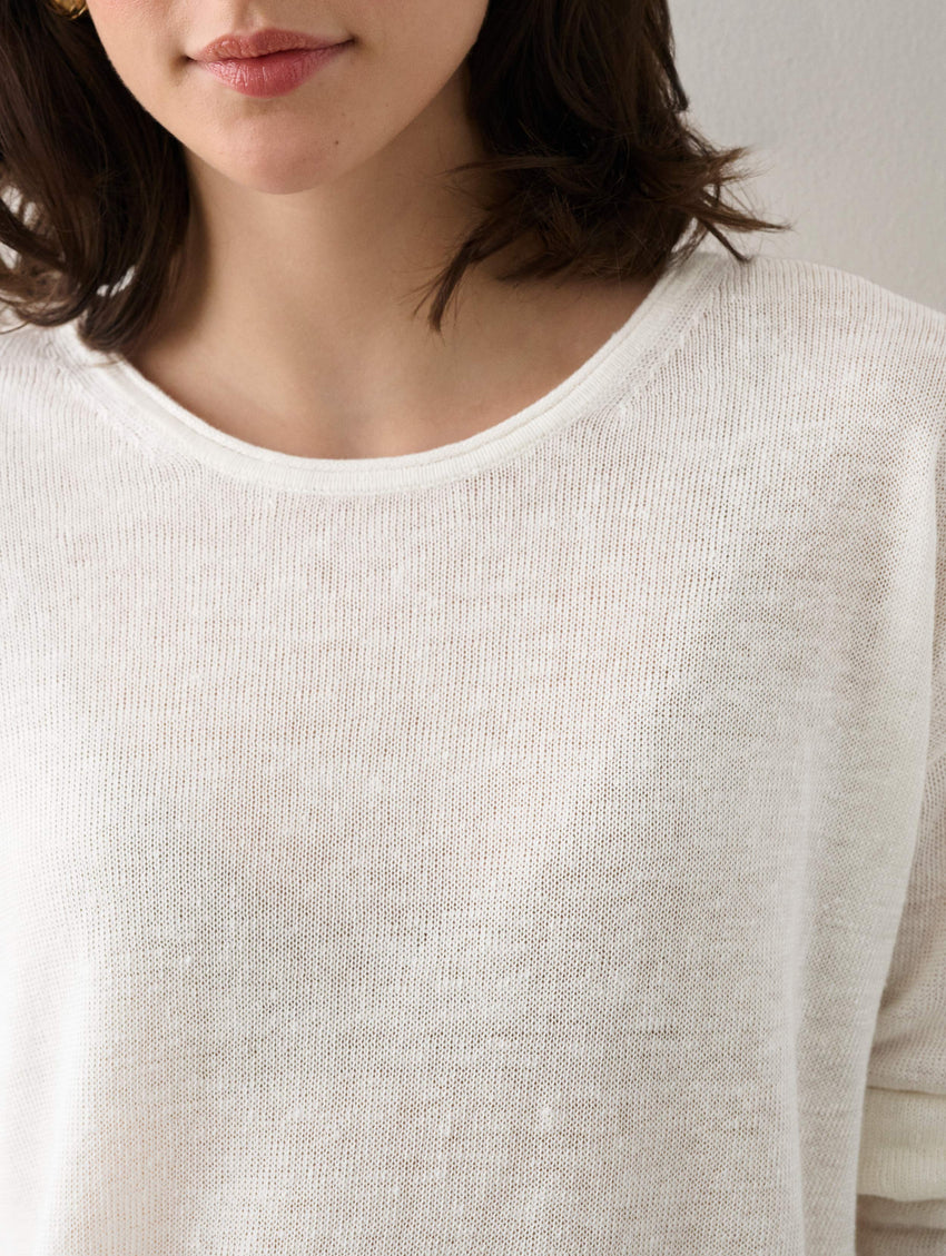 Linen Rib Trim Crewneck