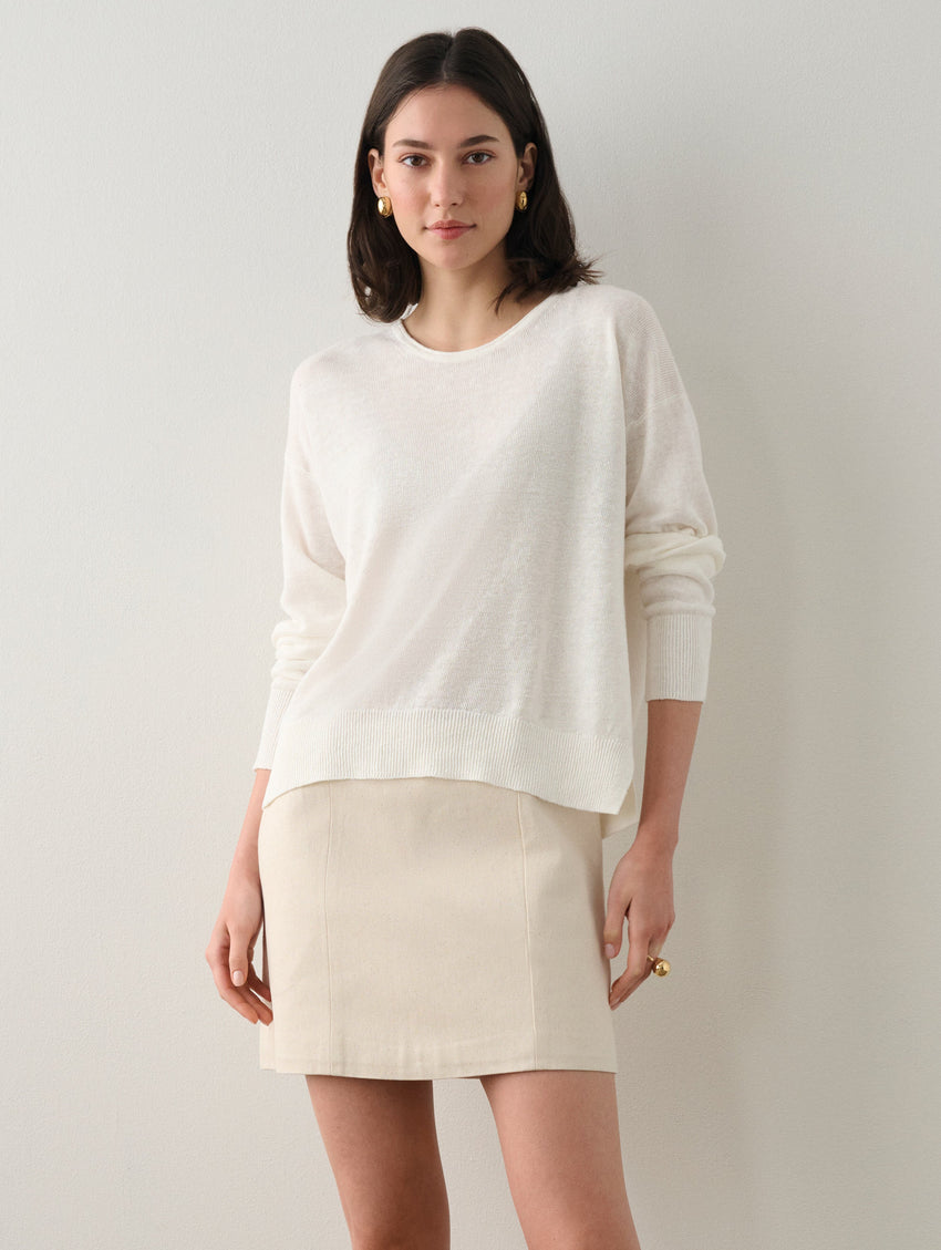 Linen Rib Trim Crewneck