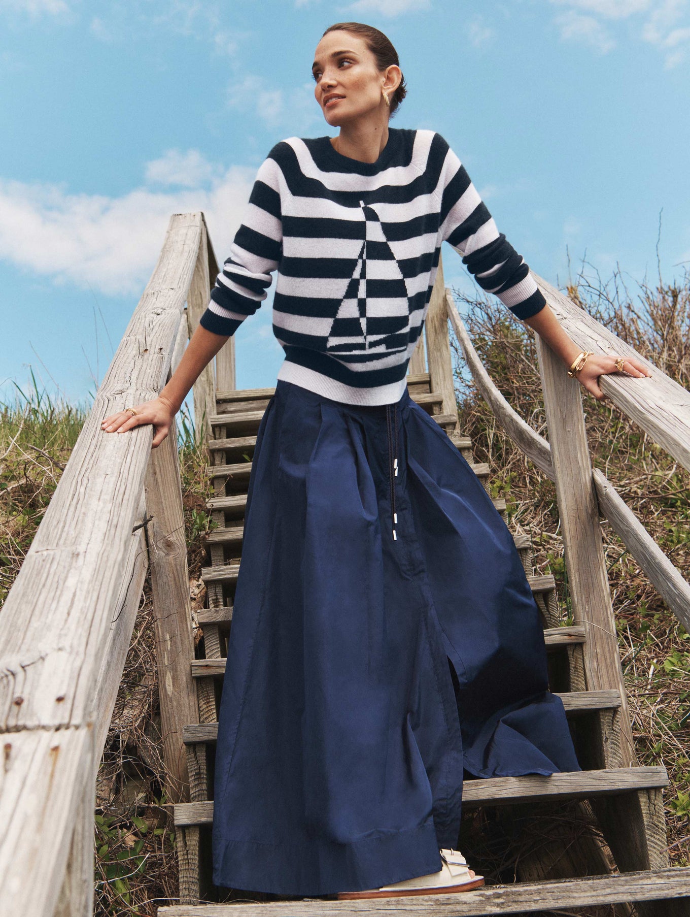 Cashmere Sailboat Stripe Crewneck