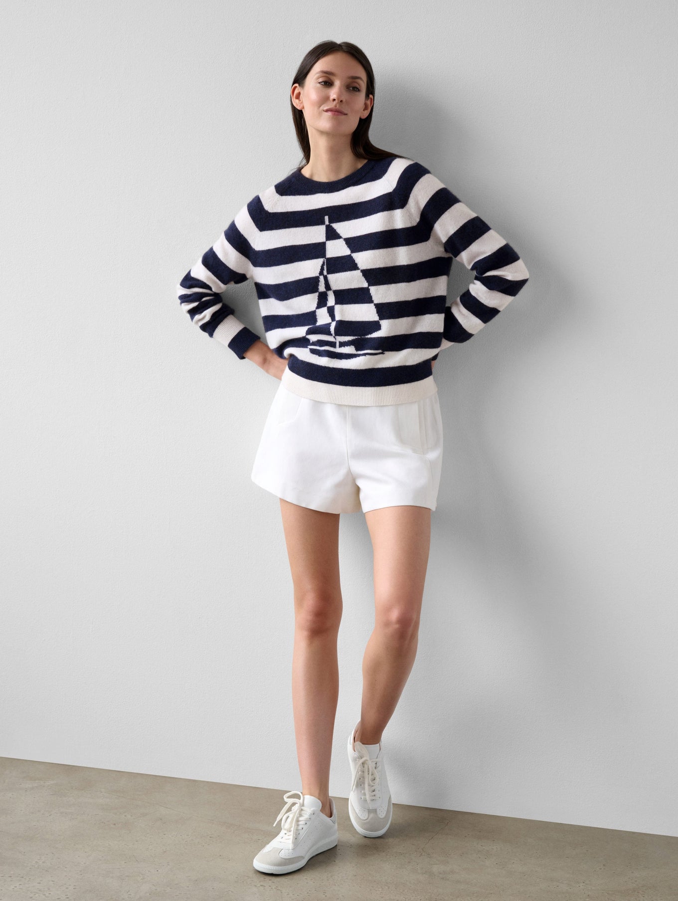 Cashmere Sailboat Stripe Crewneck