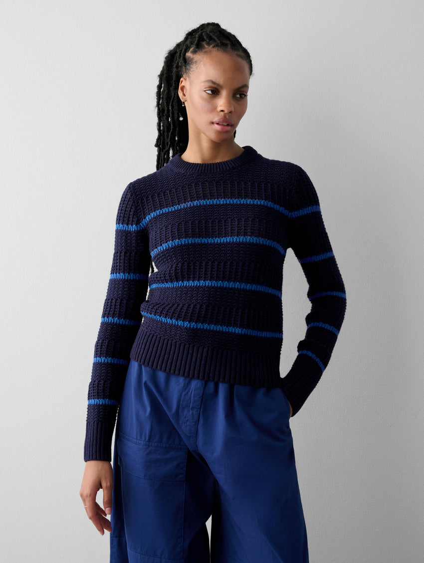 Cotton Tape Striped Crewneck