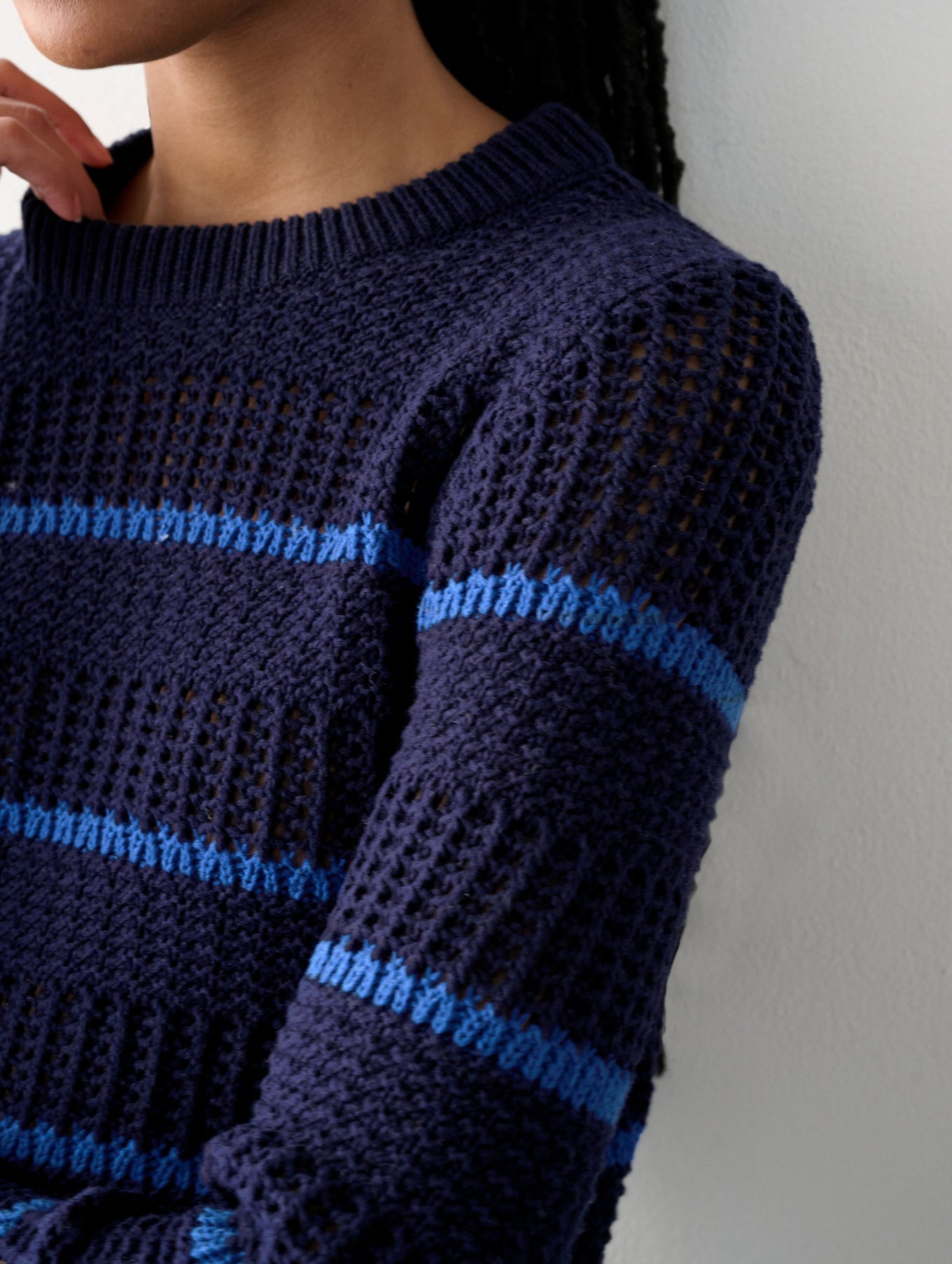 Cotton Tape Striped Crewneck