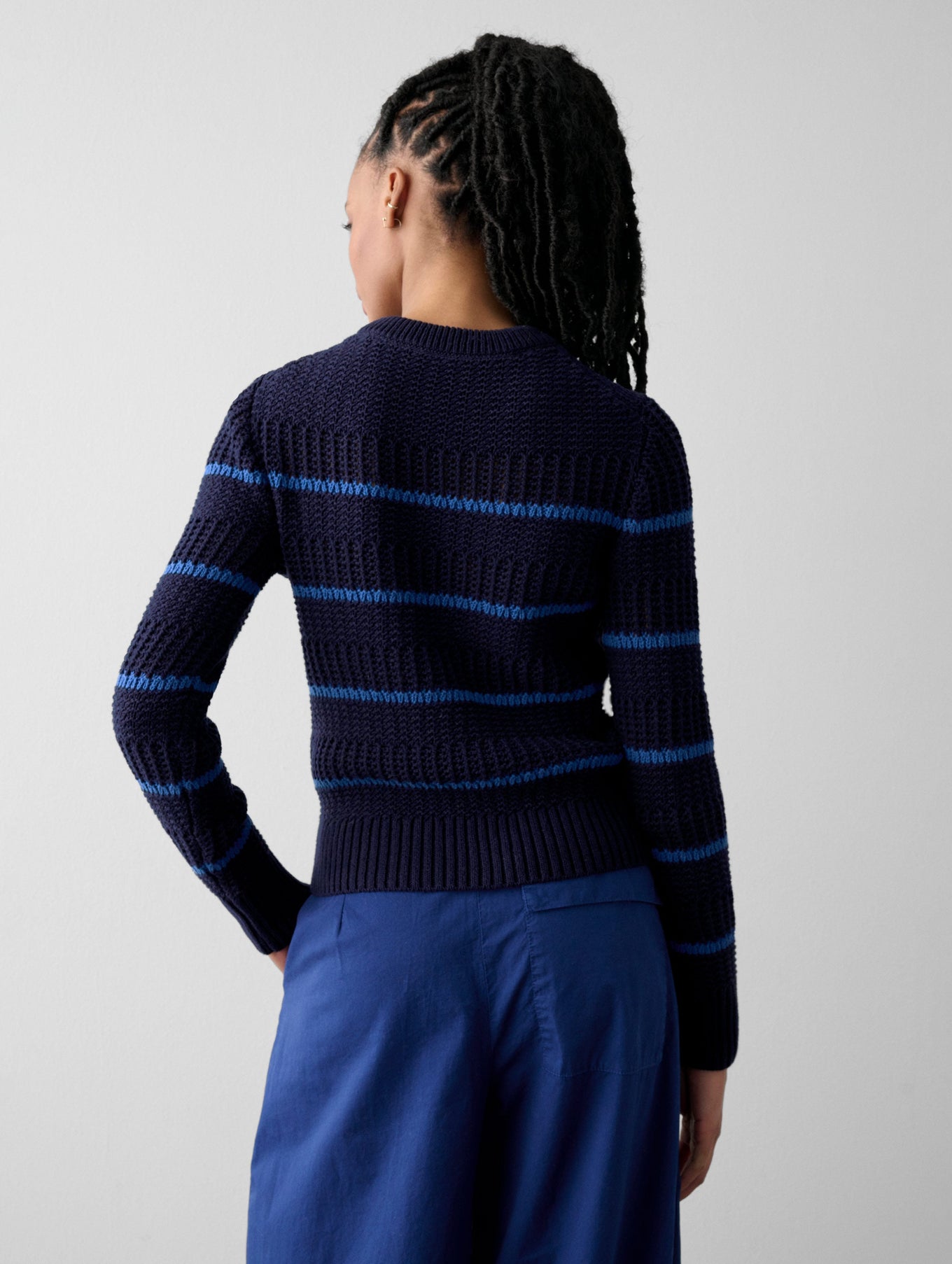 Cotton Tape Striped Crewneck