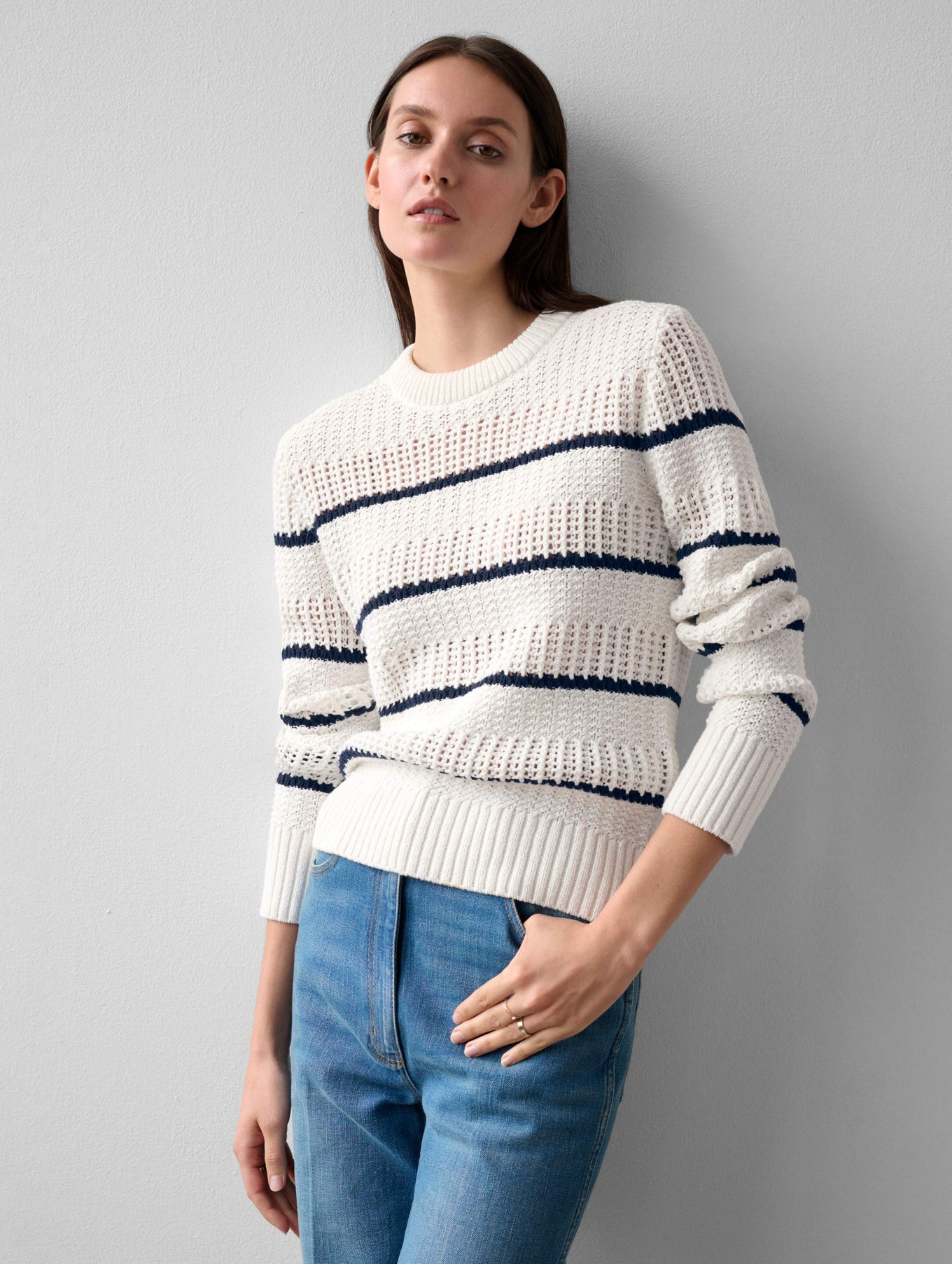 Cotton Tape Striped Crewneck
