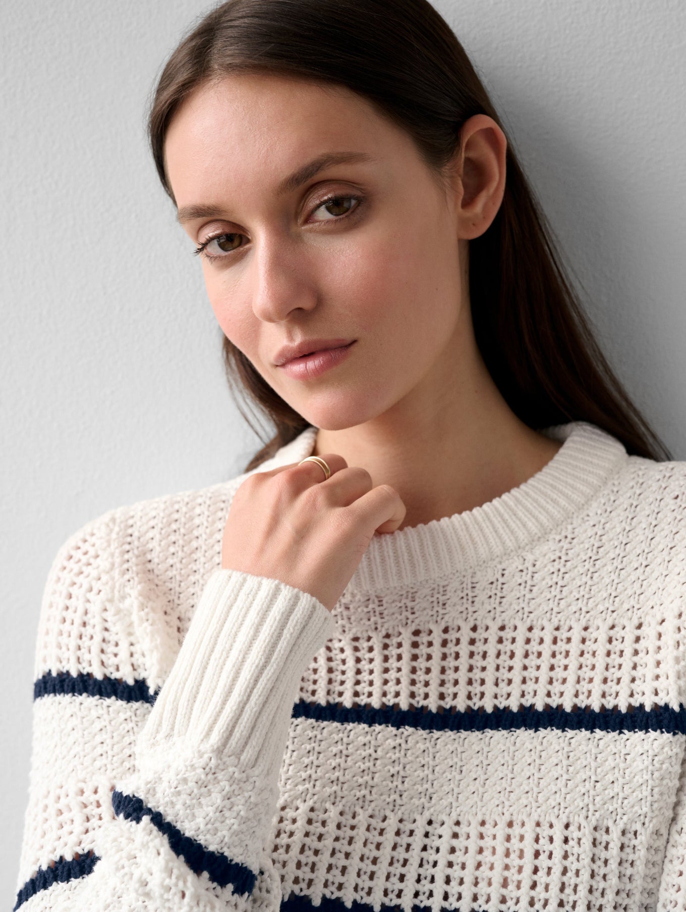 Cotton Tape Striped Crewneck