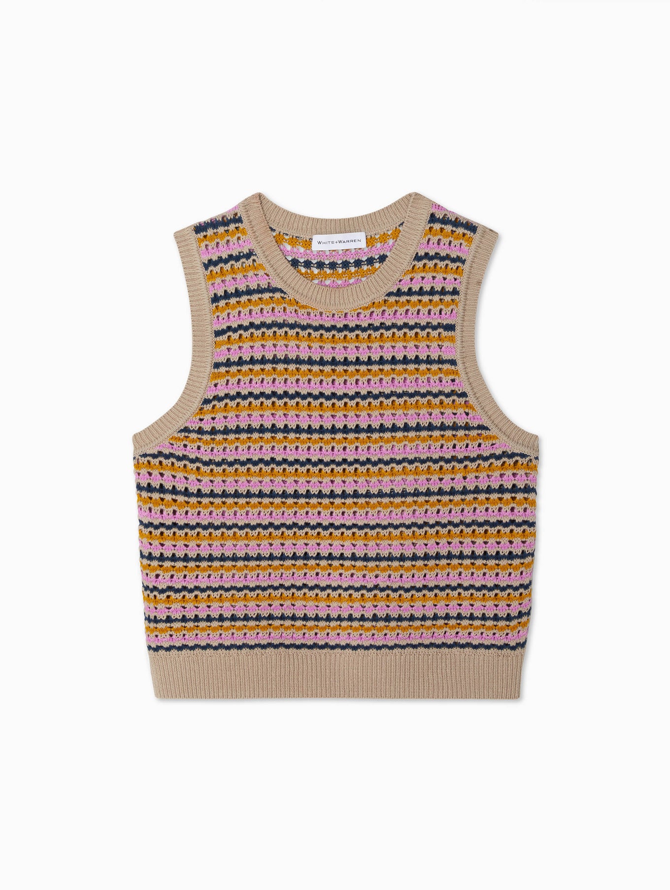 Cotton Blend Striped Mesh Tank