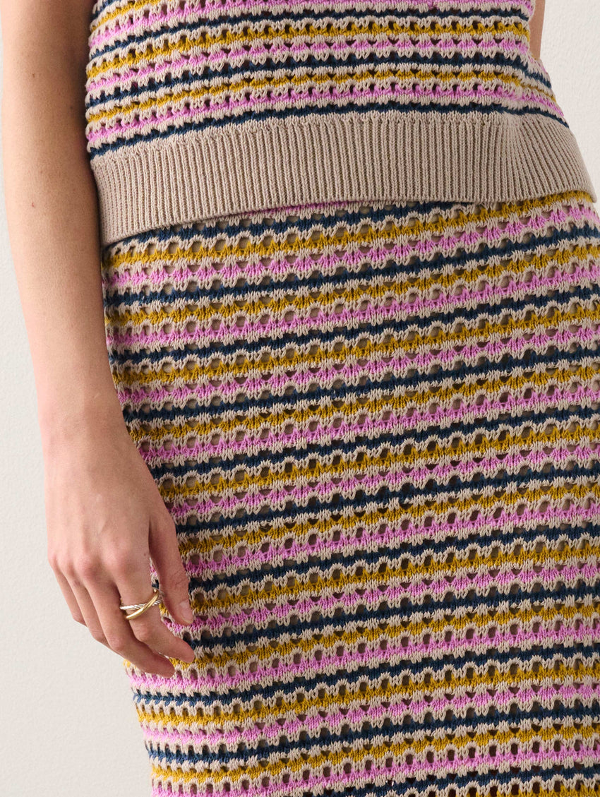Cotton Blend Striped Mesh Skirt