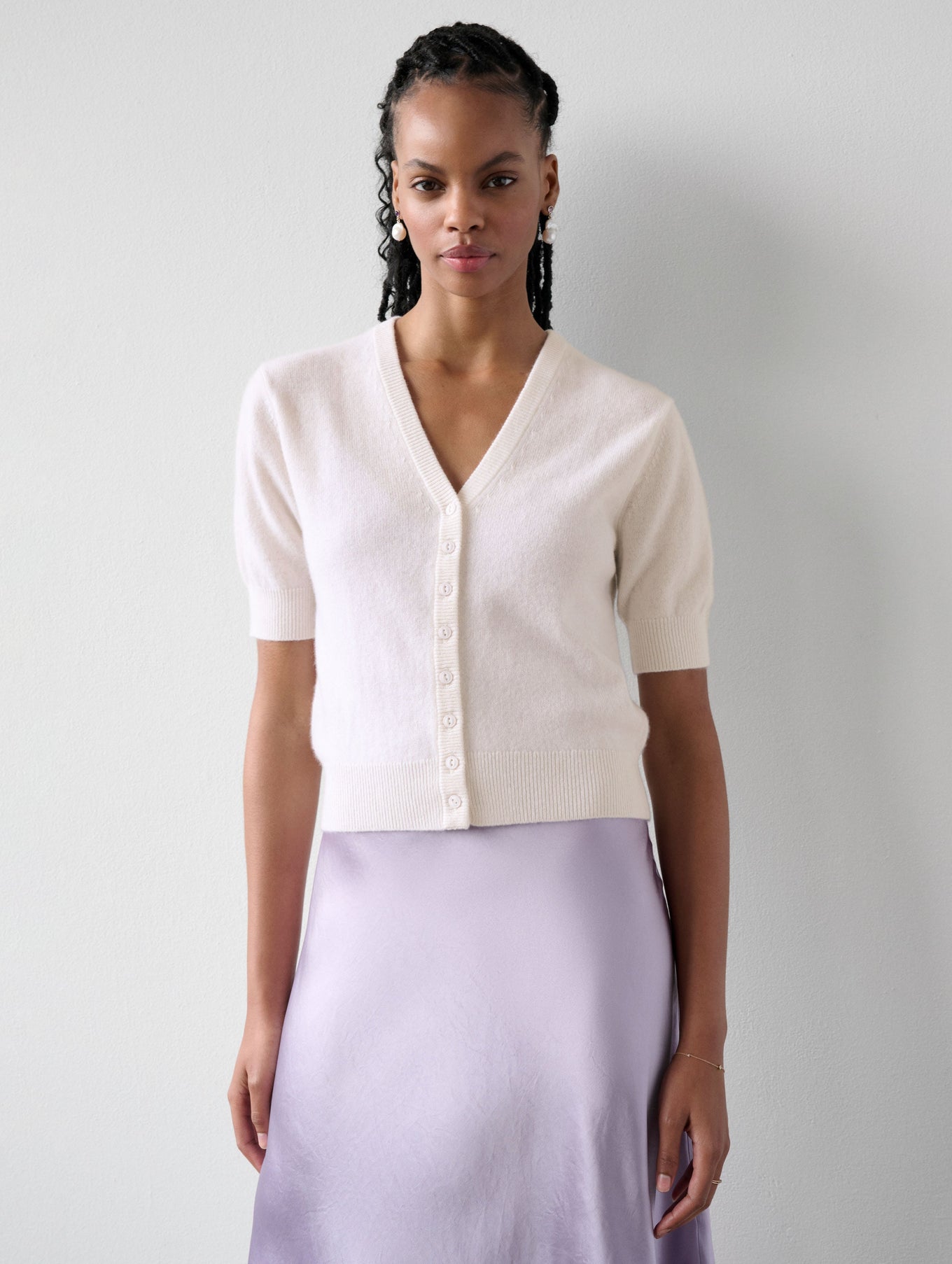 Cashmere Short Sleeve Button Cardigan