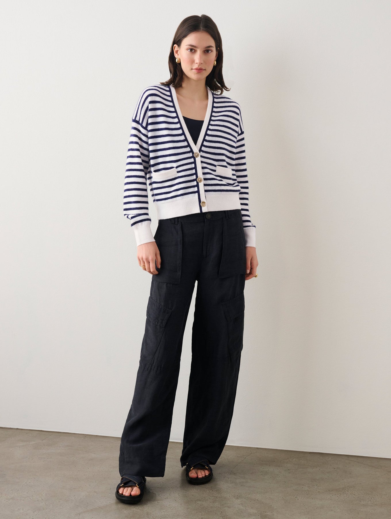 Cashmere Striped Pocket Cardigan