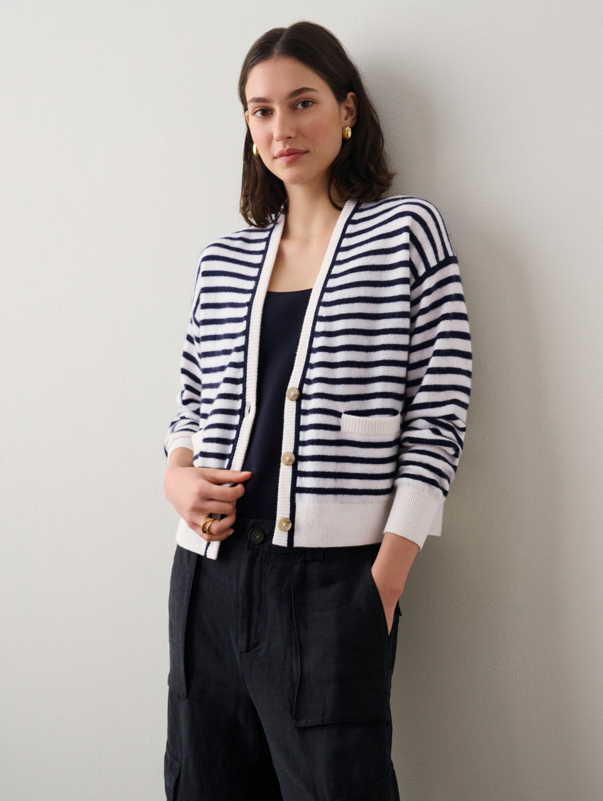 Cashmere Striped Pocket Cardigan