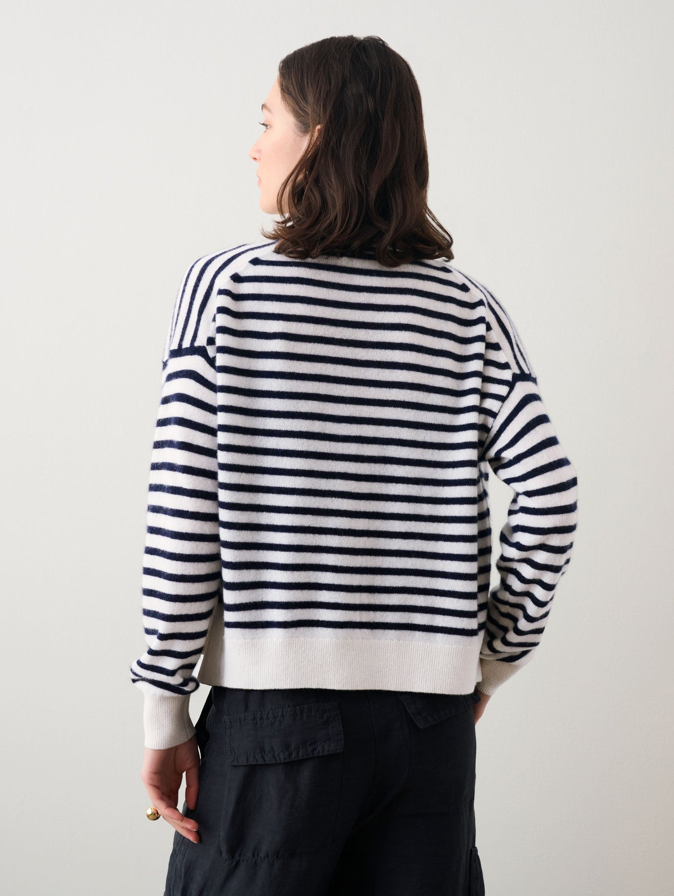 Cashmere Striped Pocket Cardigan