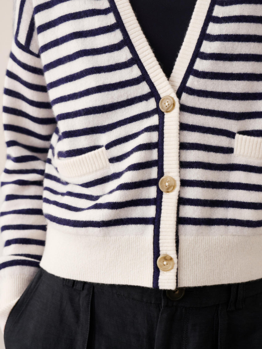 Cashmere Striped Pocket Cardigan