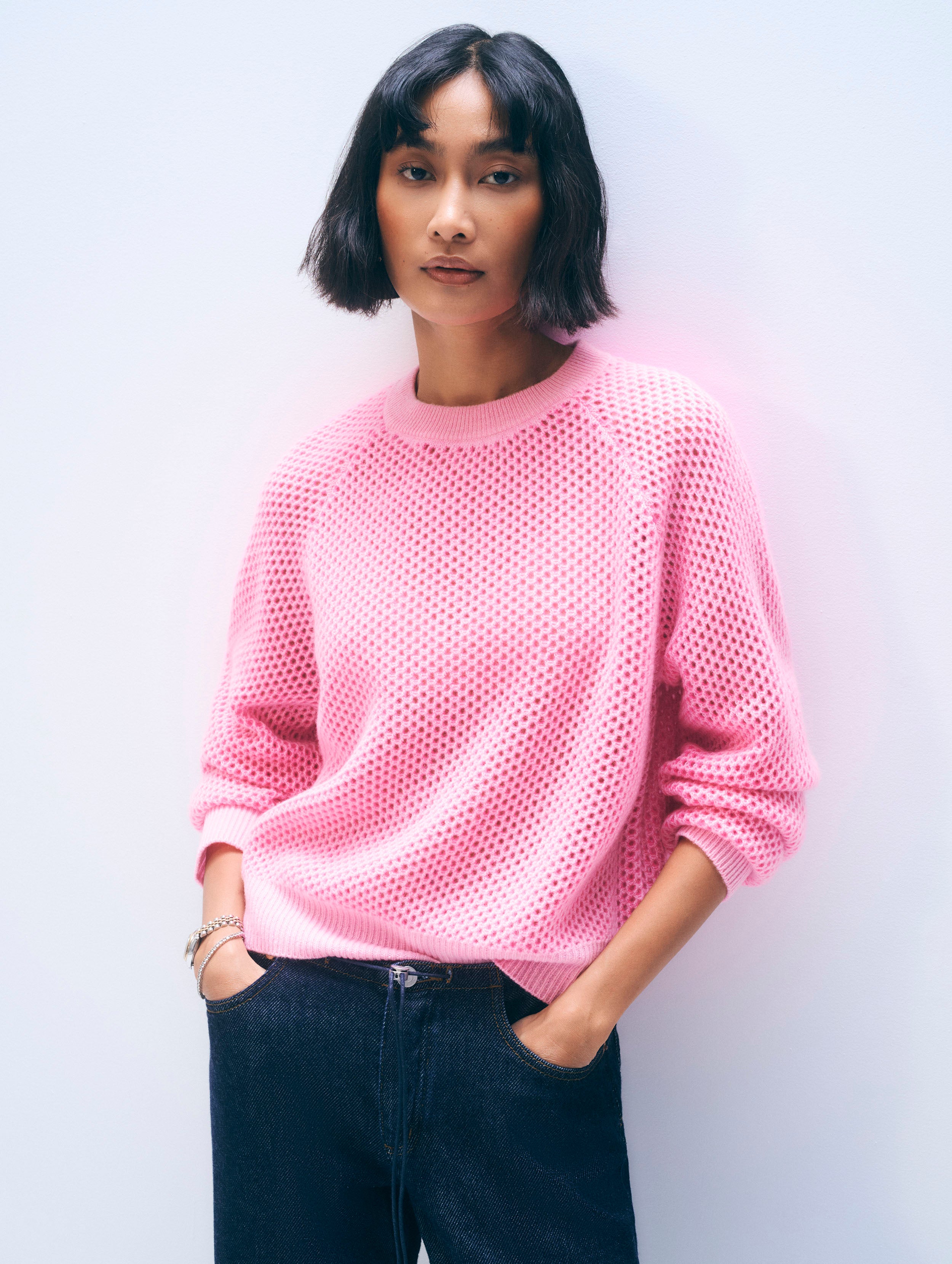 Cashmere Mesh Sweatshirt | Pink Buds