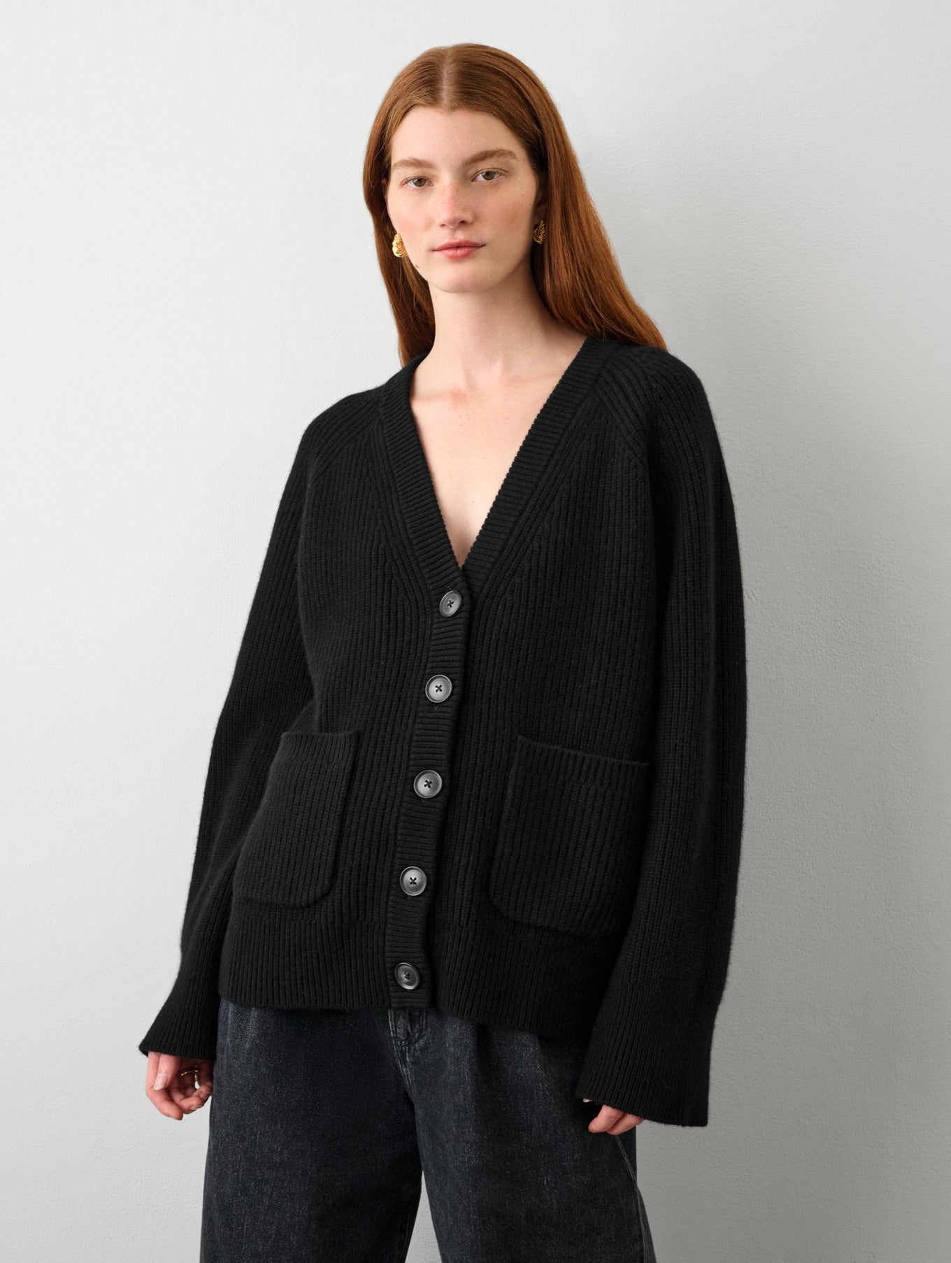 Merino Cashmere Ribbed Boyfriend Cardigan